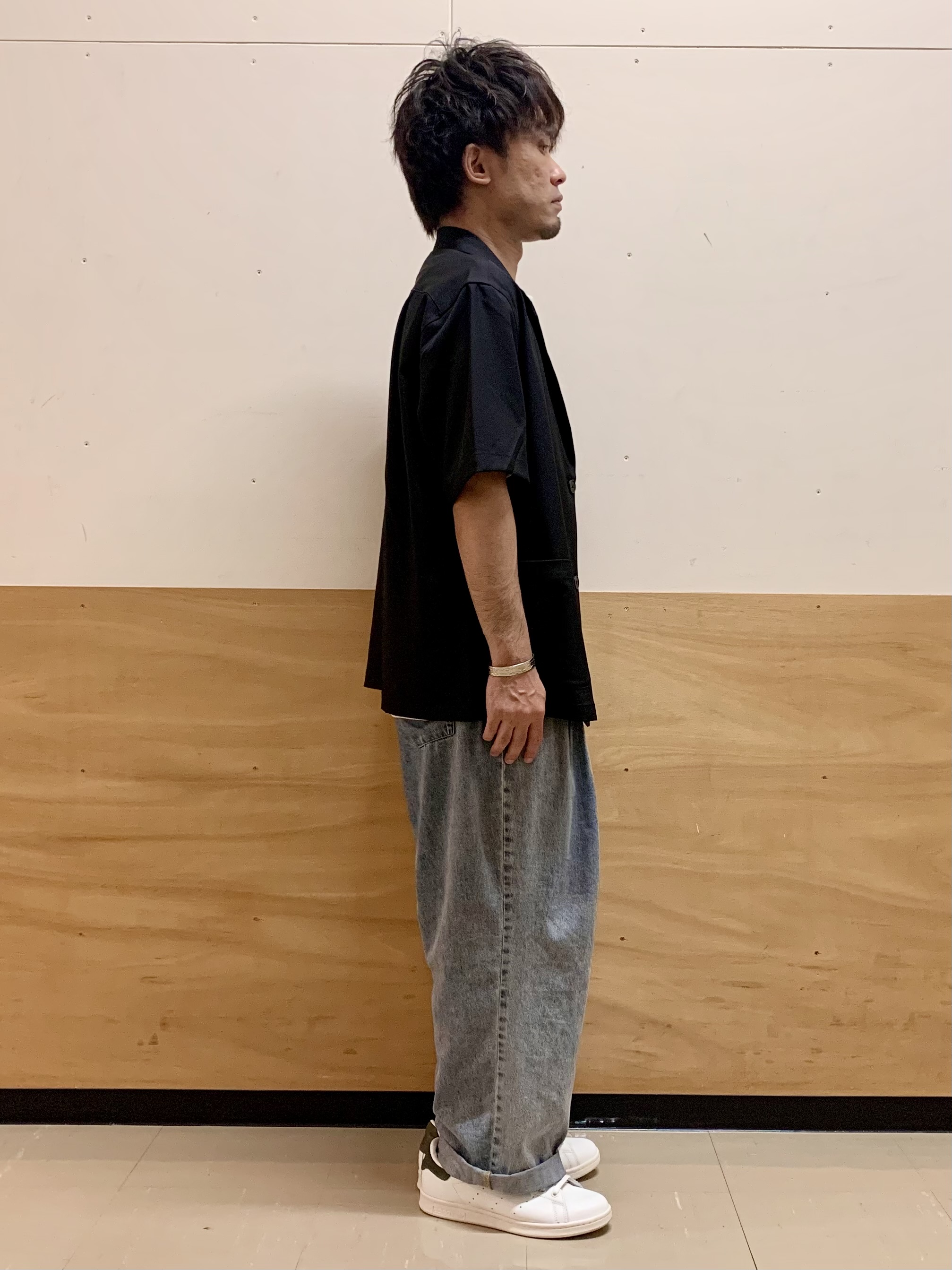 MATUさんの「THE SHOP TK｜リラックスワイド 5分袖ジャケット セットアップ可／洗濯機OK」を使ったコーディネート