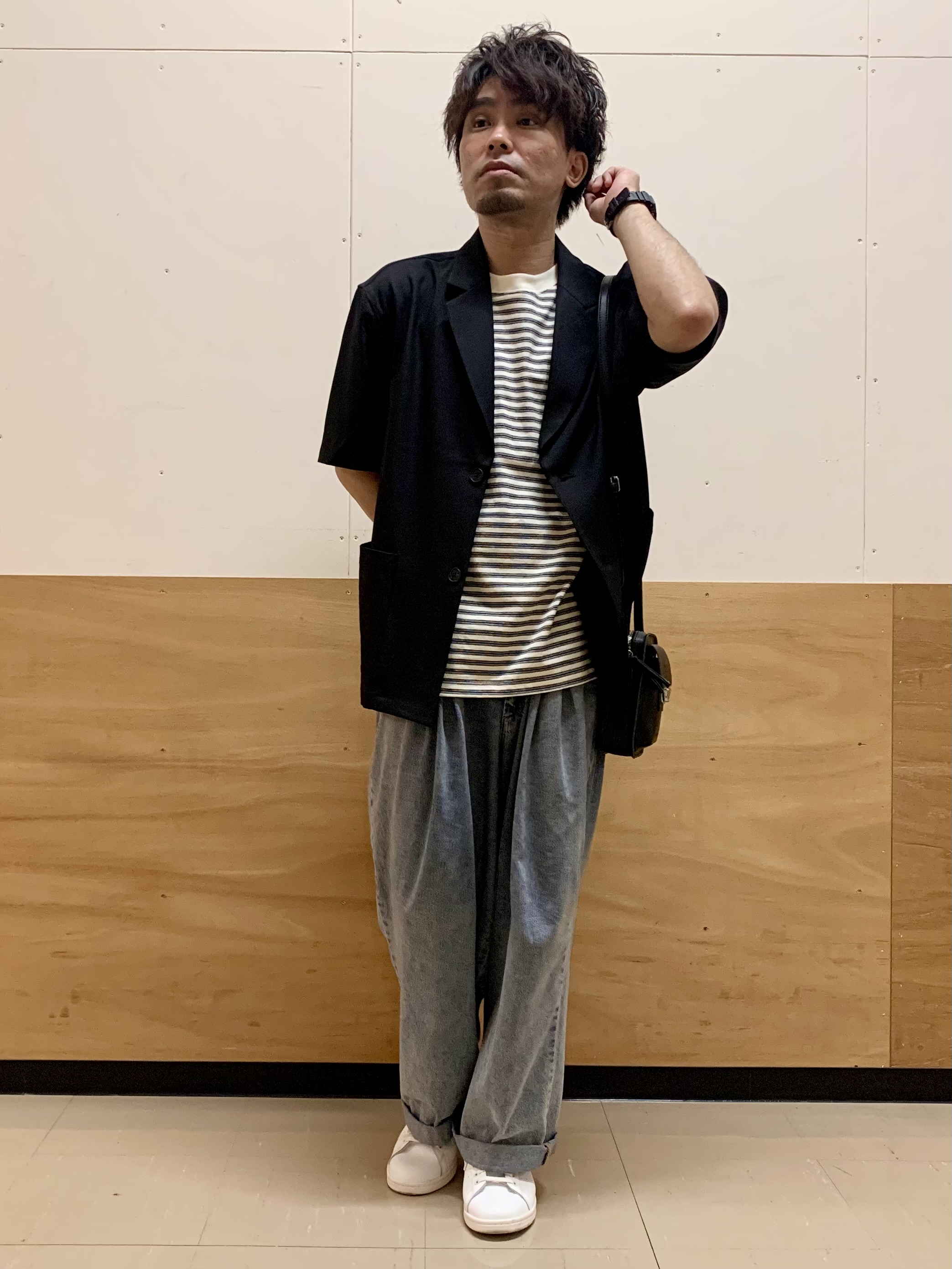 MATUさんの「THE SHOP TK｜リラックスワイド 5分袖ジャケット セットアップ可／洗濯機OK」を使ったコーディネート