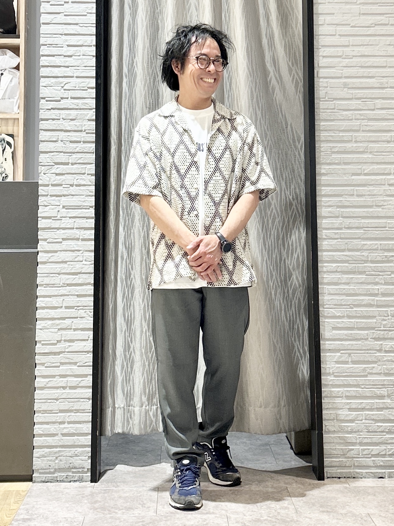 KENJI Iさんの「THE SHOP TK｜アーガイル柄 レース半袖シャツ 洗濯機OK」を使ったコーディネート