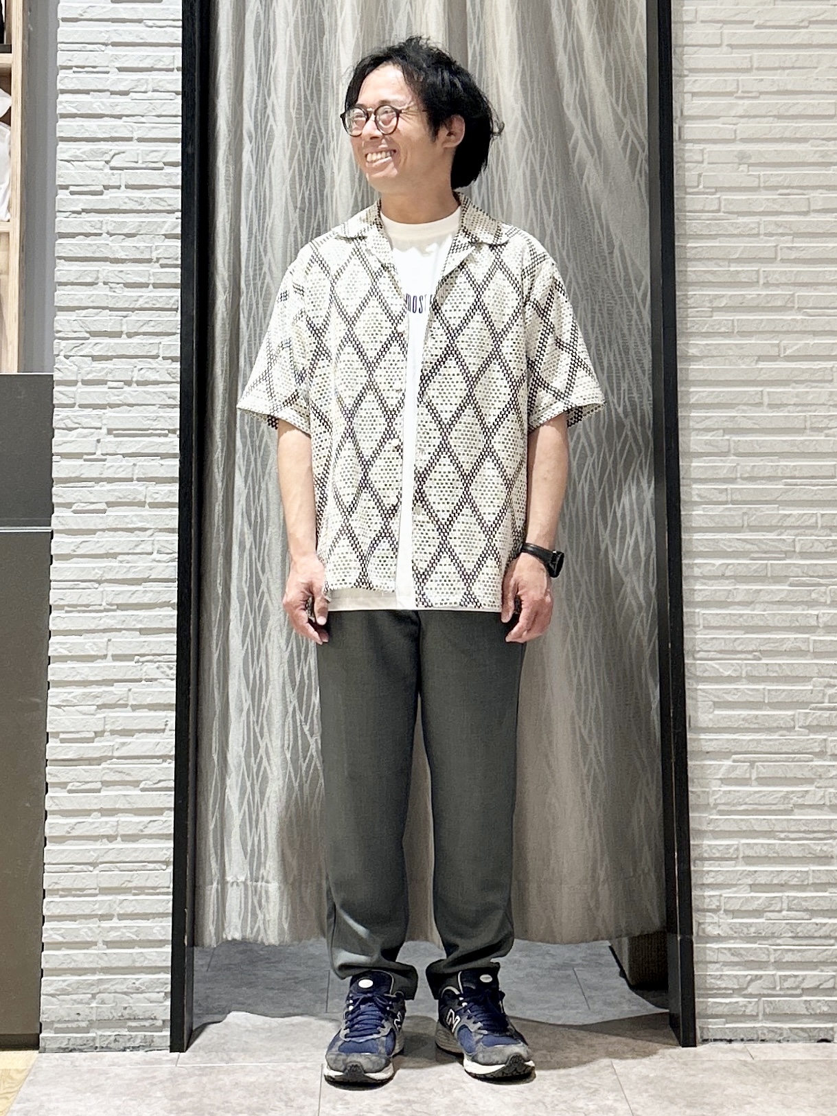 KENJI Iさんの「THE SHOP TK｜アーガイル柄 レース半袖シャツ 洗濯機OK」を使ったコーディネート