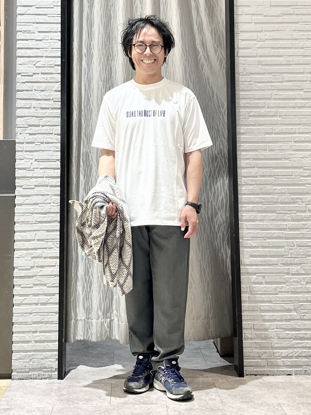 KENJI Iさんの「THE SHOP TK｜アーガイル柄 レース半袖シャツ 洗濯機OK」を使ったコーディネート
