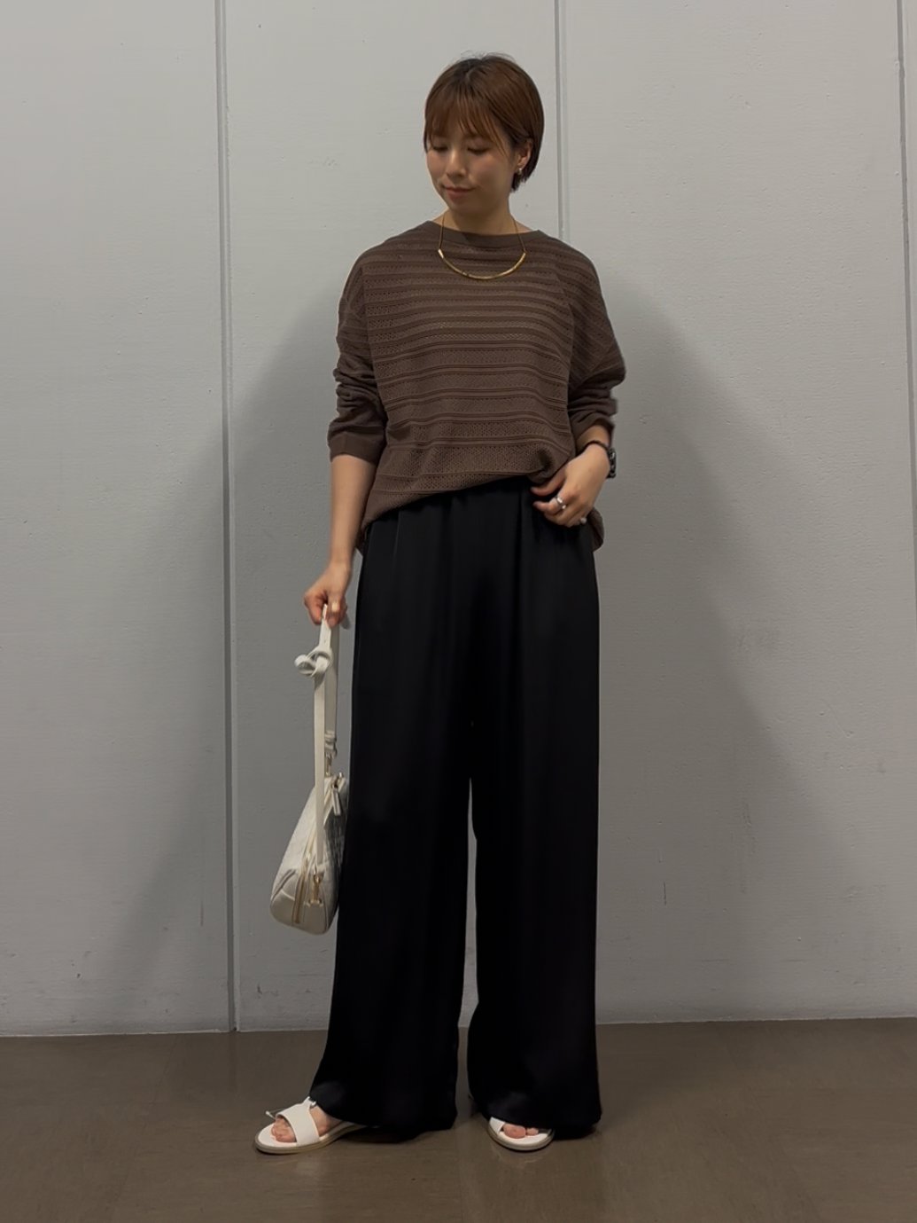 tsujiさんの「UNTITLED｜メッシュ柄ボーダーニット」を使ったコーディネート