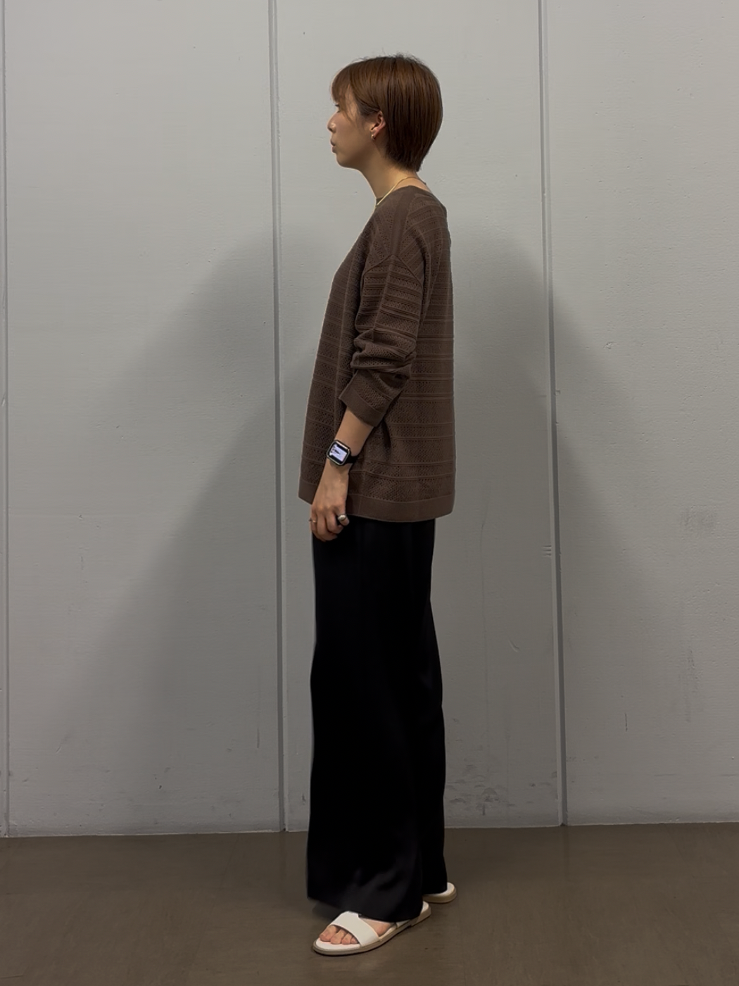 tsujiさんの「UNTITLED｜メッシュ柄ボーダーニット」を使ったコーディネート
