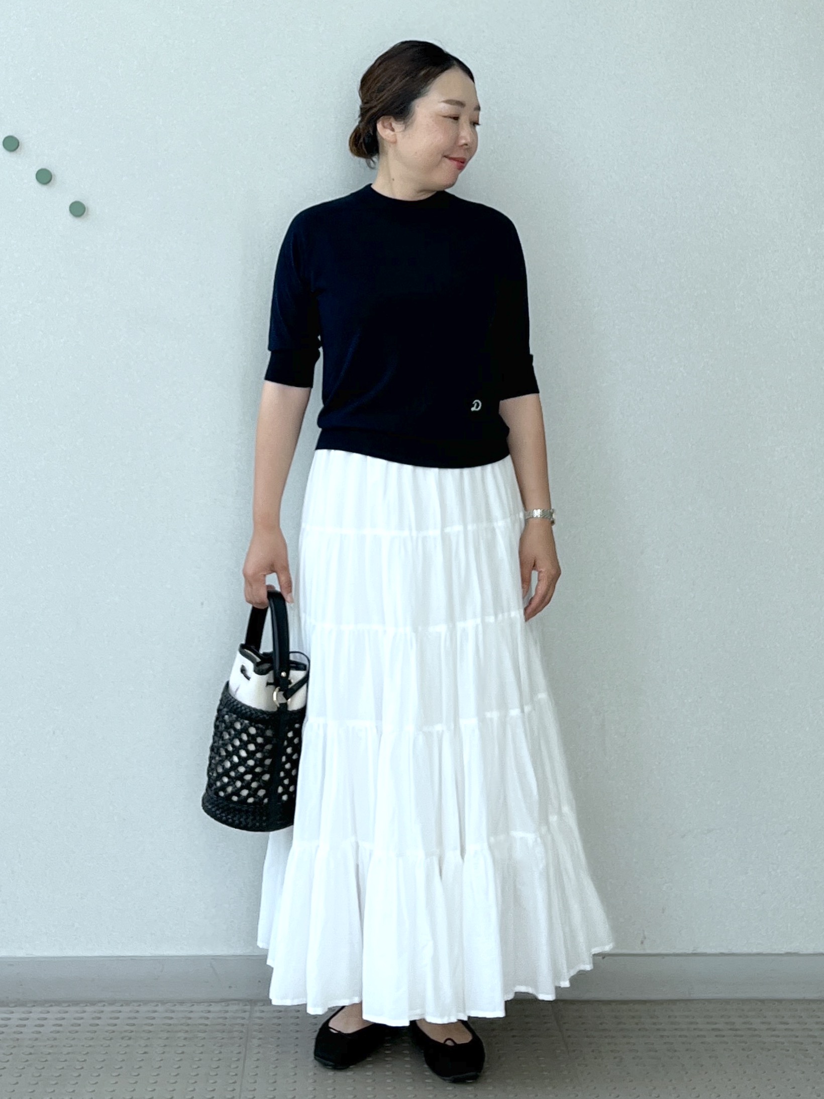 Soeさんの「DRESSTERIOR｜【ウォッシャブル】コットンシルクハーフスリーブニット」を使ったコーディネート
