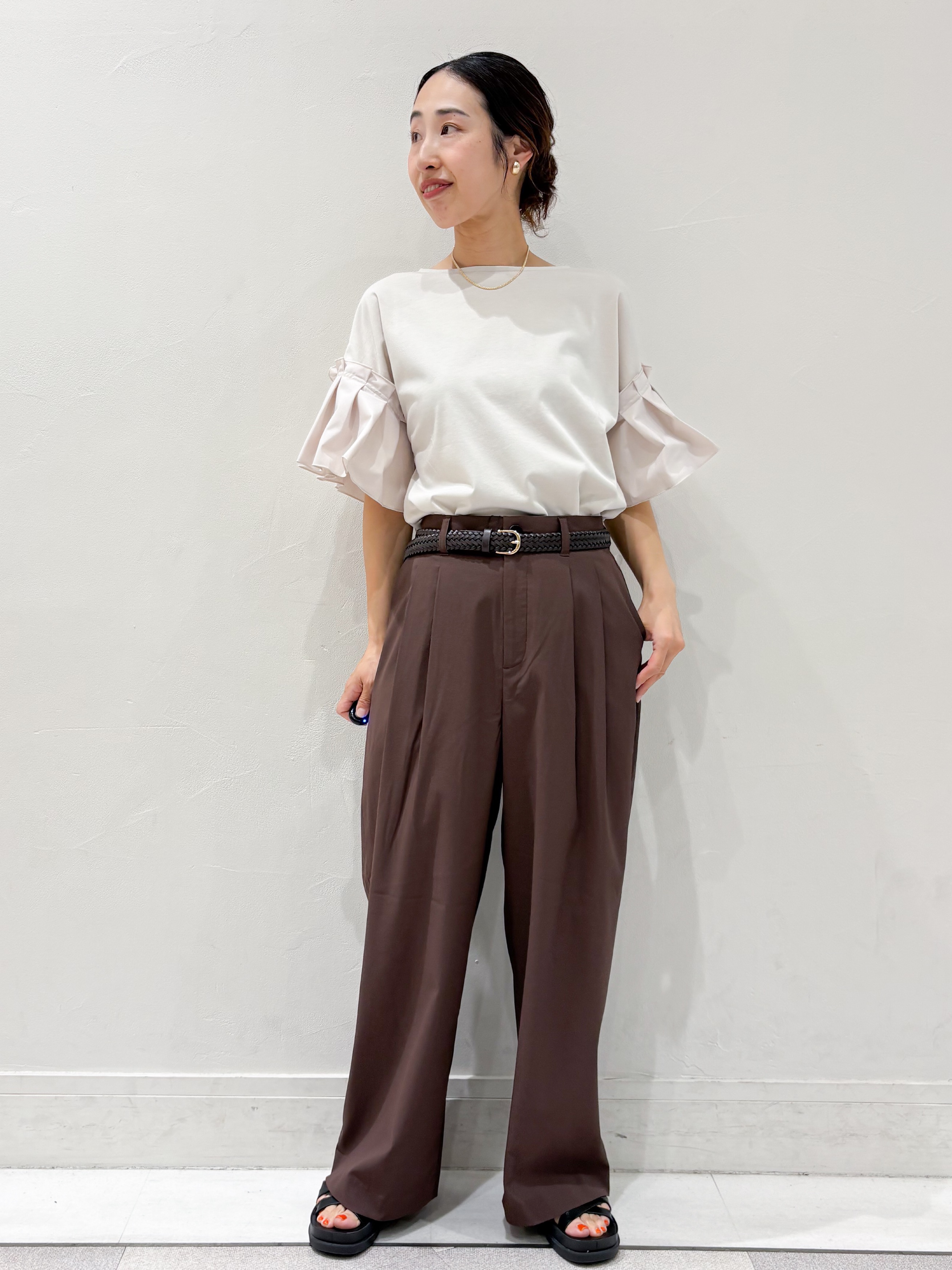 ちえさんの「OPAQUE.CLIP｜【接触冷感】タックスリーブカットソー《洗濯機OK》」を使ったコーディネート