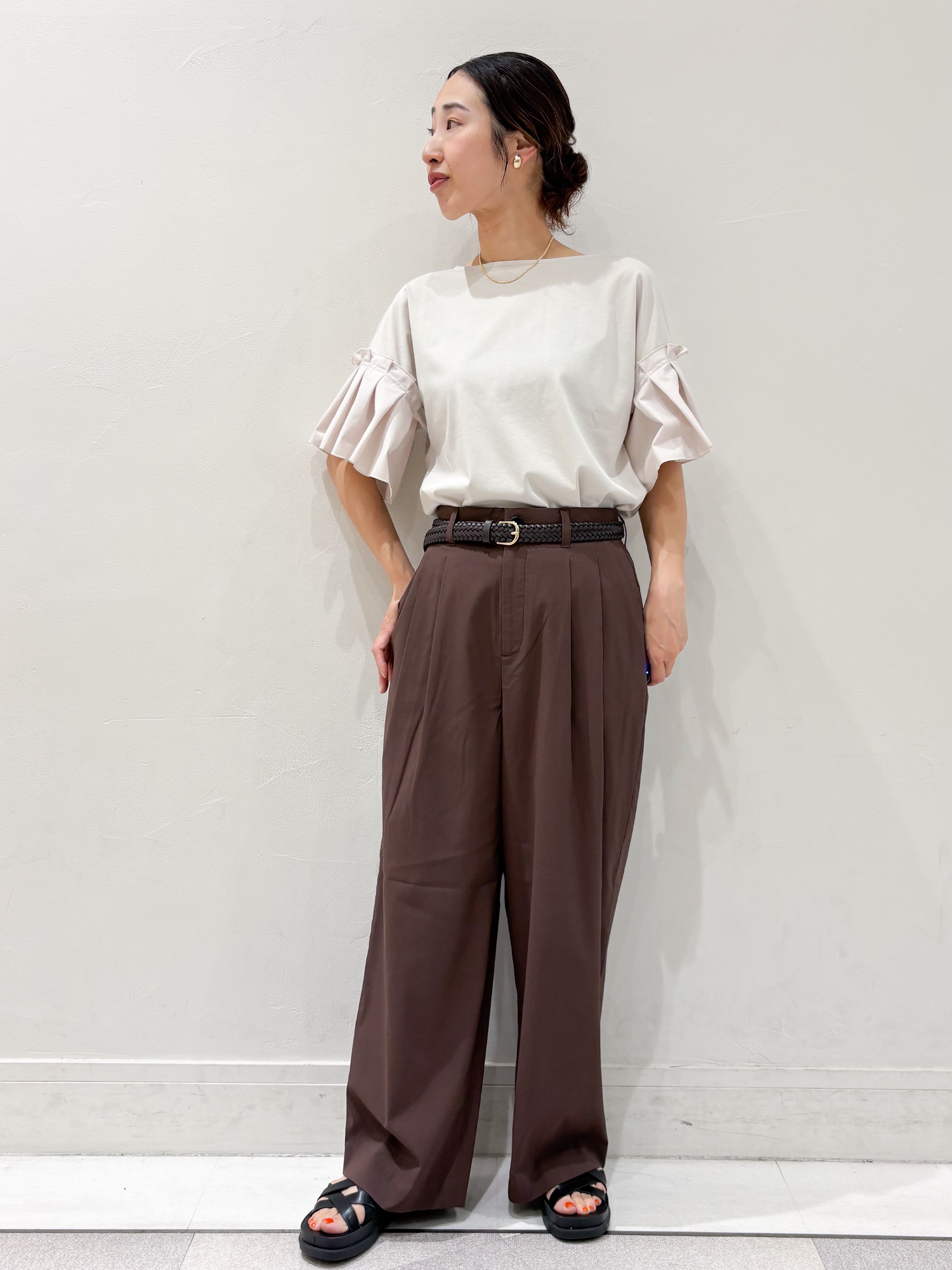 ちえさんの「OPAQUE.CLIP｜【接触冷感】タックスリーブカットソー《洗濯機OK》」を使ったコーディネート