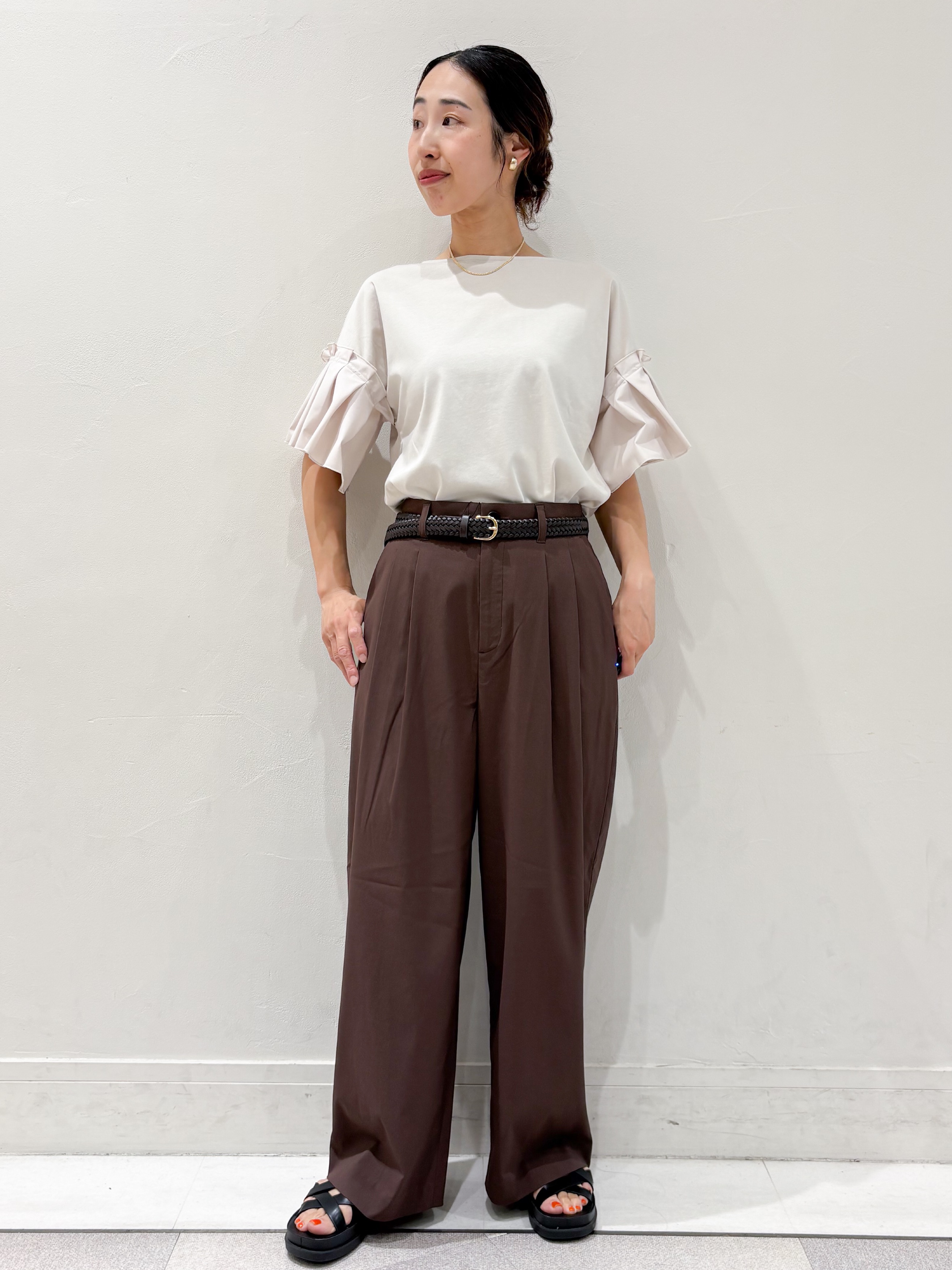 ちえさんの「OPAQUE.CLIP｜【接触冷感】タックスリーブカットソー《洗濯機OK》」を使ったコーディネート