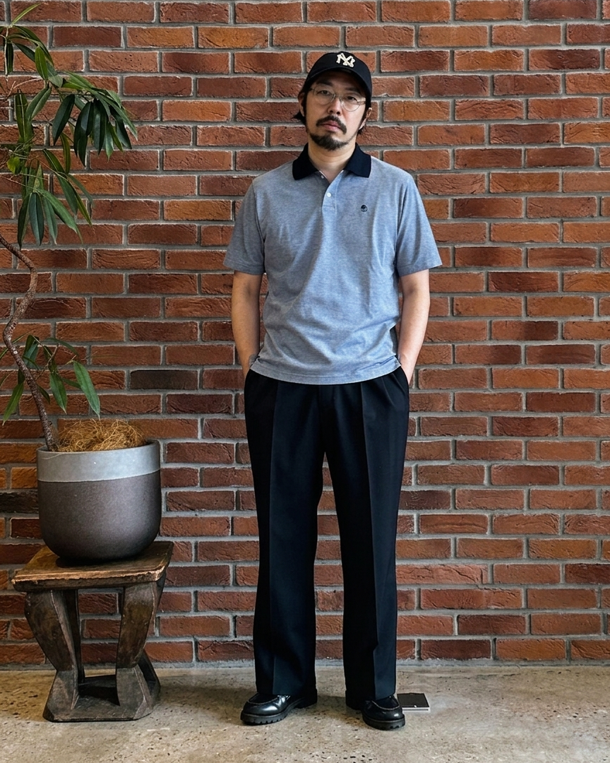 プレス増田さんの「TAKEO KIKUCHI｜【COOLMAX(R)】ワンポイント刺繍 鹿の子ポロシャツ」を使ったコーディネート