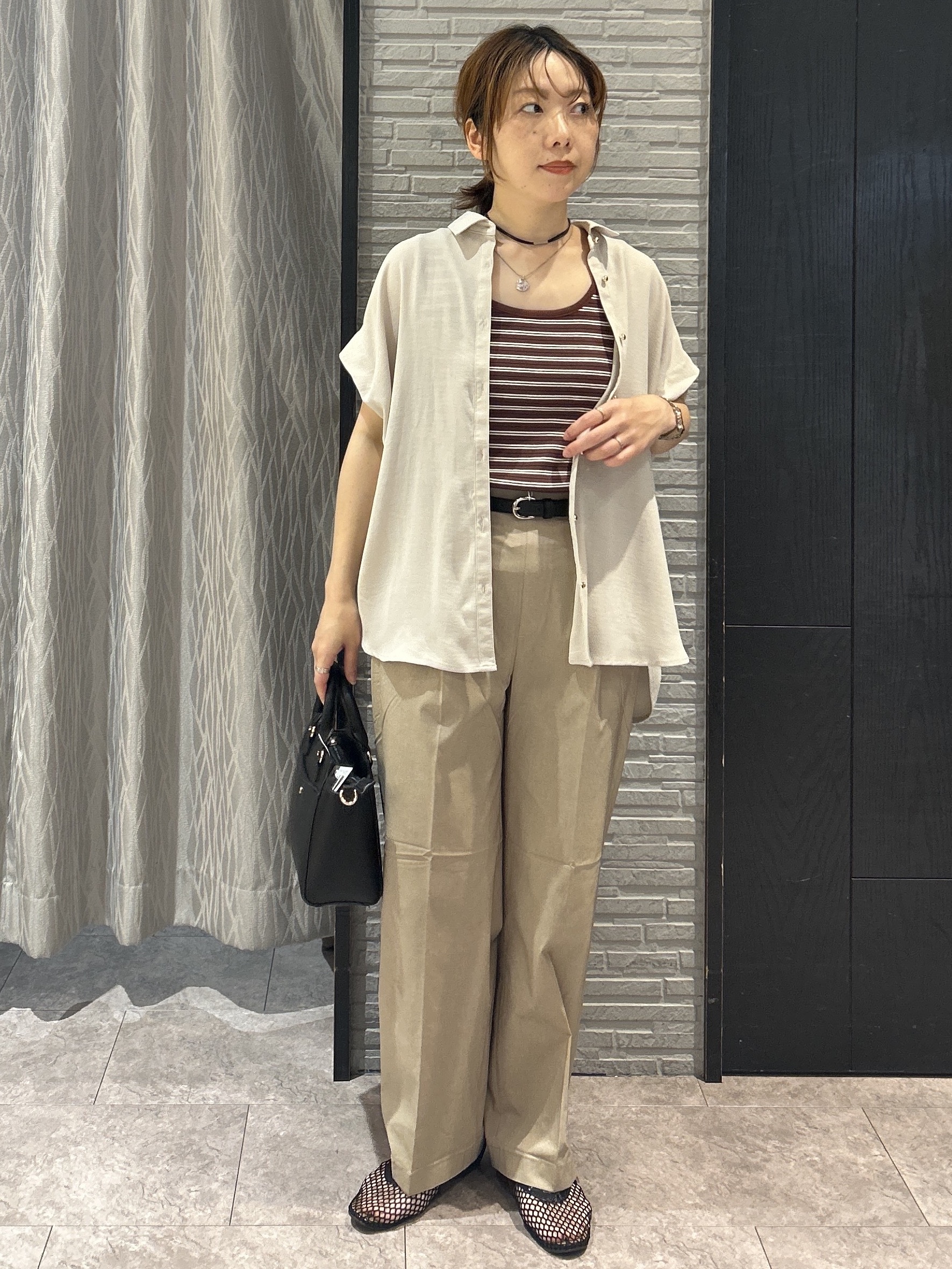 ga_riさんの「THE SHOP TK｜【ひんやり/防しわ/UV/吸水速乾】襟付き フレンチスリーブシャツ」を使ったコーディネート