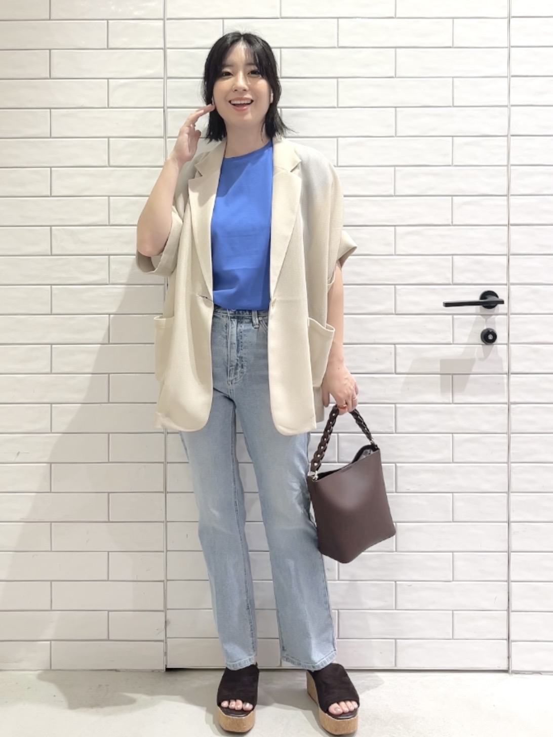 しおりさんの「OPAQUE.CLIP｜メッシュテーラードジャケット【洗濯機OK】」を使ったコーディネート