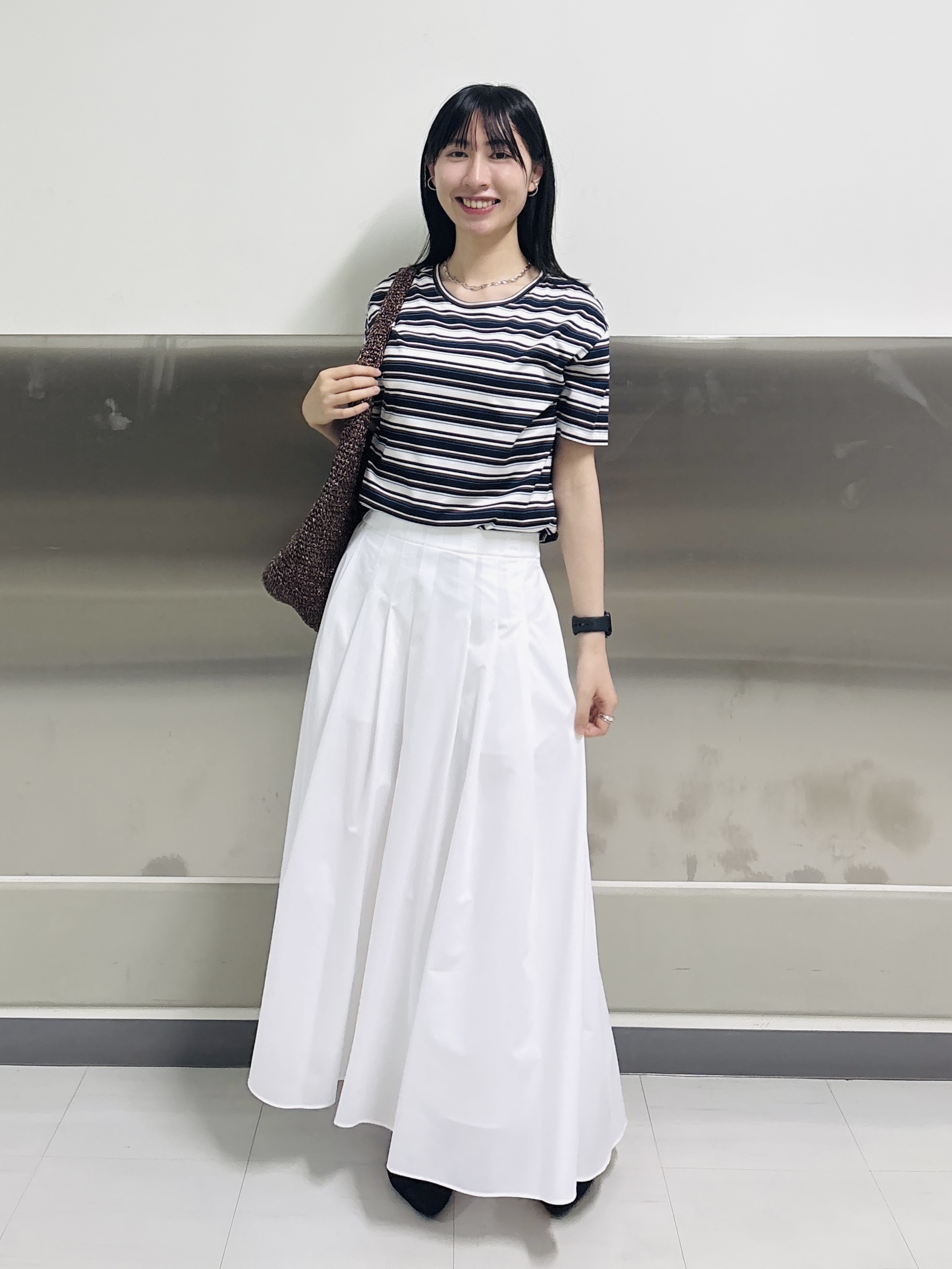 Yoshimiさんの「INDIVI｜【ゆったり／着映え】ボーダーリラクシーTシャツ」を使ったコーディネート