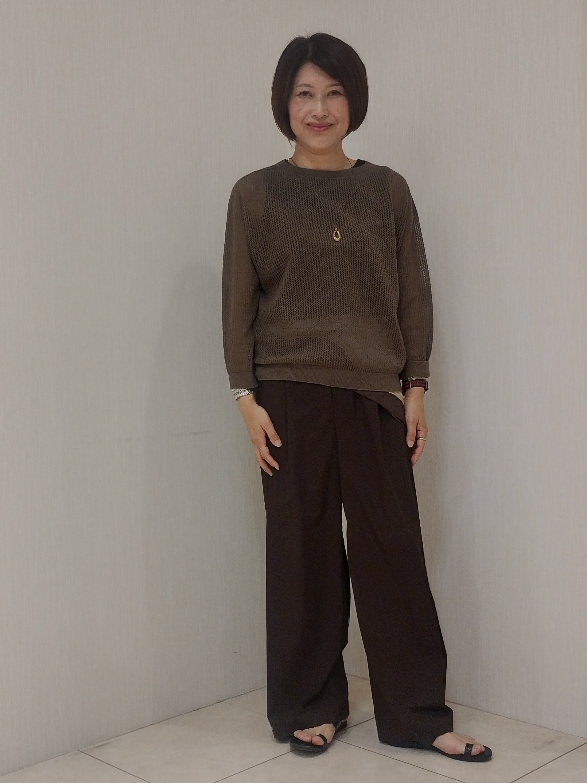 u&minus;macoさんの「UNTITLED｜シアーメッシュニット」を使ったコーディネート