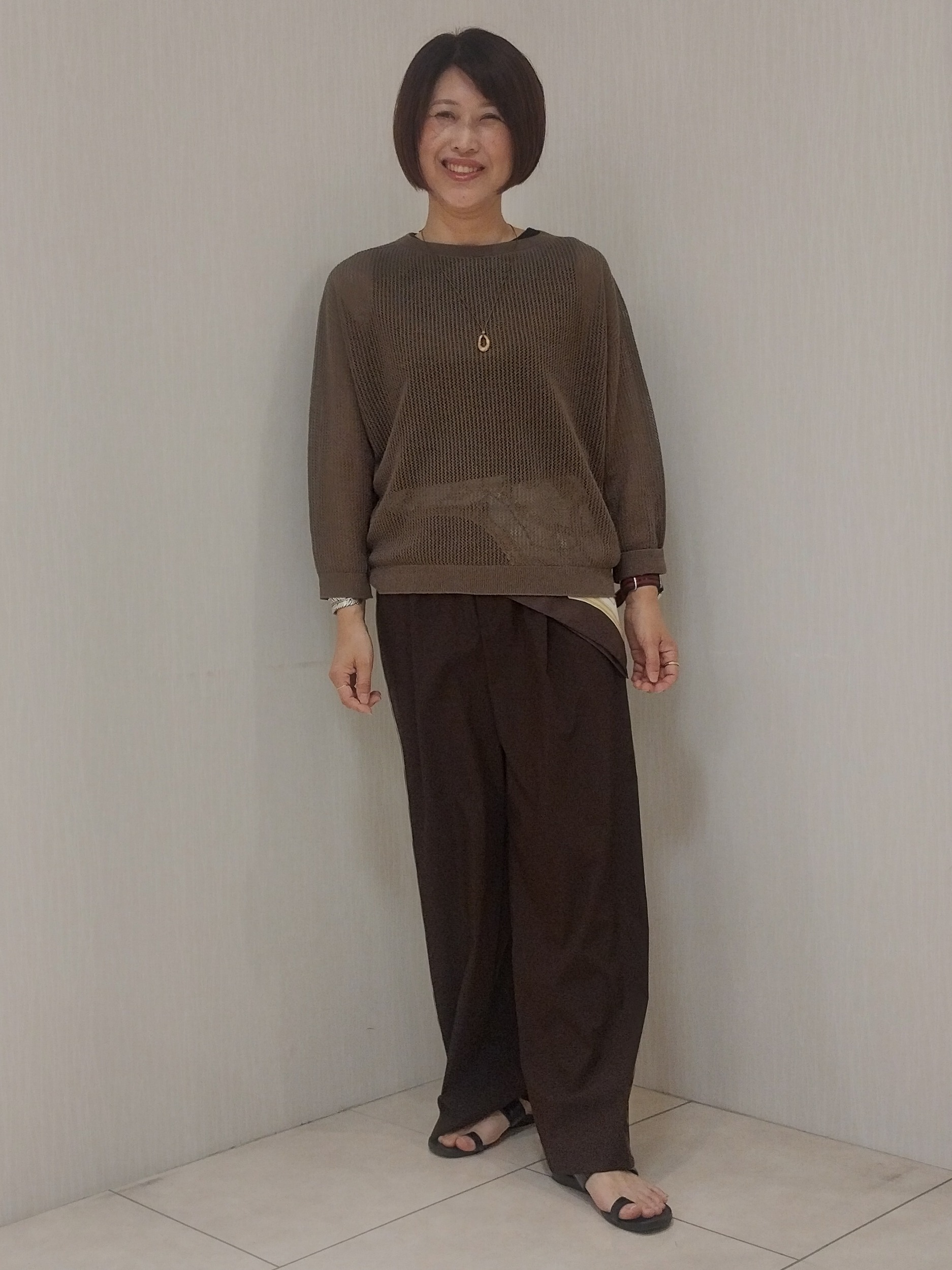 u&minus;macoさんの「UNTITLED｜シアーメッシュニット」を使ったコーディネート