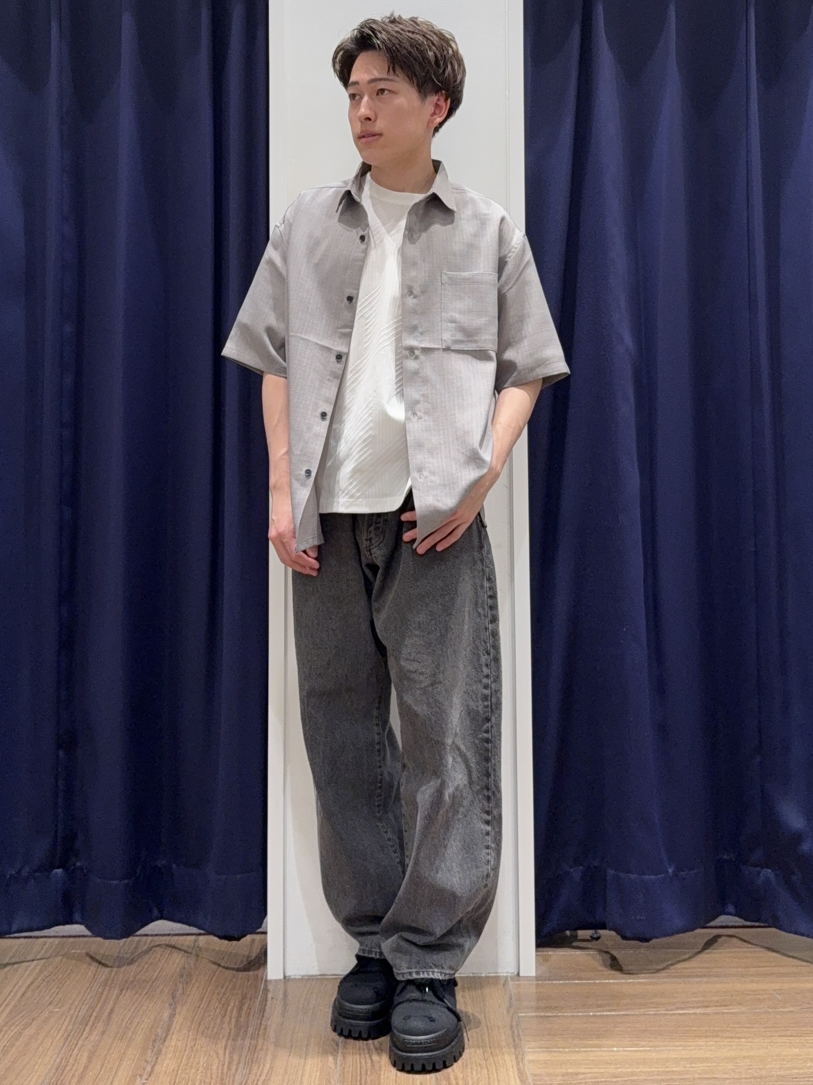 カシマさんの「THE SHOP TK｜【LINO FINE】 リネンライク半袖シャツ UVカット／イージーケア／吸水速乾／洗濯機OK／セッ」を使ったコーディネート
