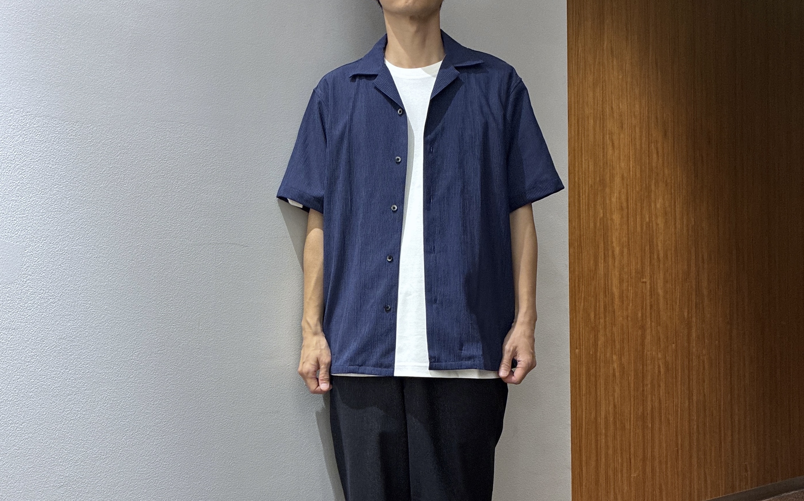 わいずみさんの「TAKEO KIKUCHI｜【通気性】トリコットサッカー オープンカラー シャツ」を使ったコーディネート