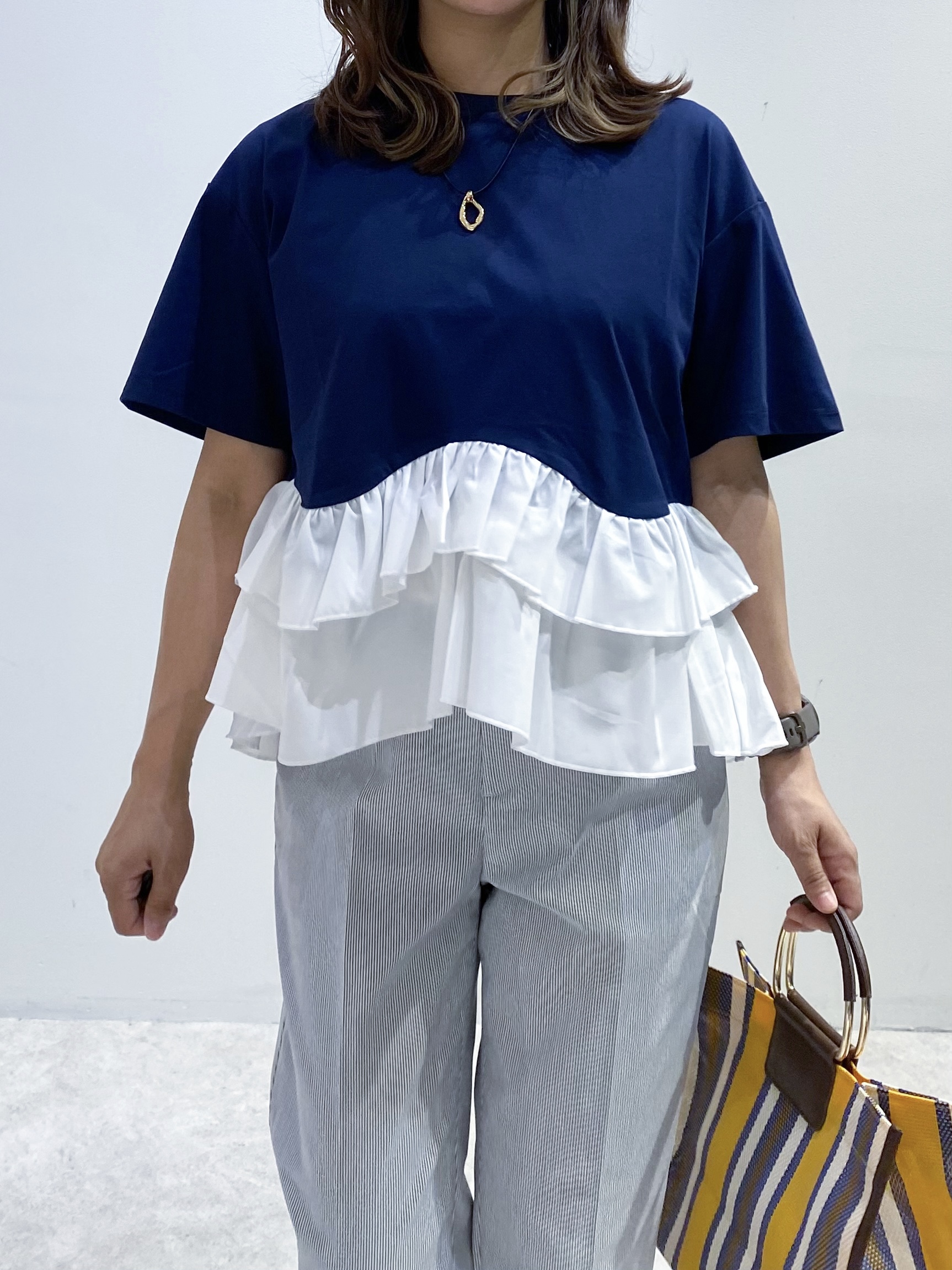 ちぃさんの「OPAQUE.CLIP｜裾フリルドッキングTシャツ【洗濯機OK】」を使ったコーディネート