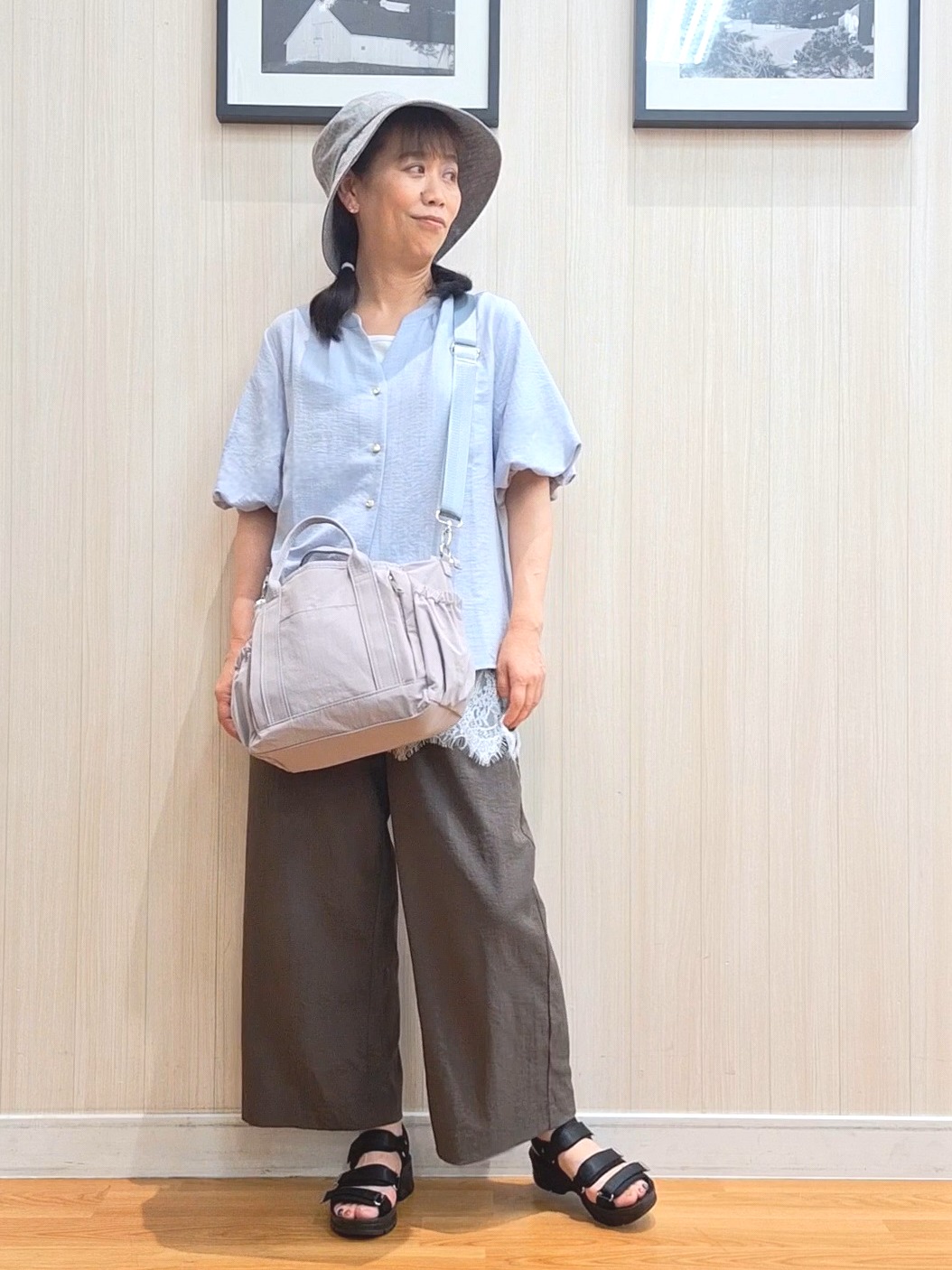 Saoさんの「SHOO･LA･RUE｜【S-LL/洗濯機可】バルーンスリーブ　キーネックブラウス」を使ったコーディネート