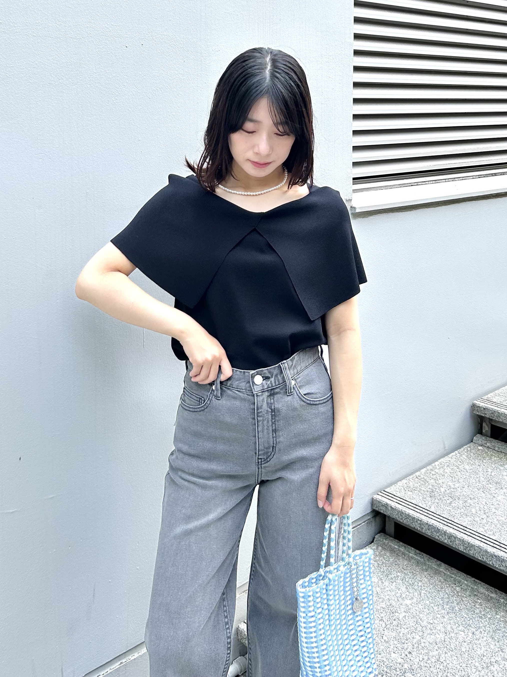 RINAさんの「OPAQUE.CLIP｜オフショルダーニット【洗濯機OK／抗ピル】」を使ったコーディネート