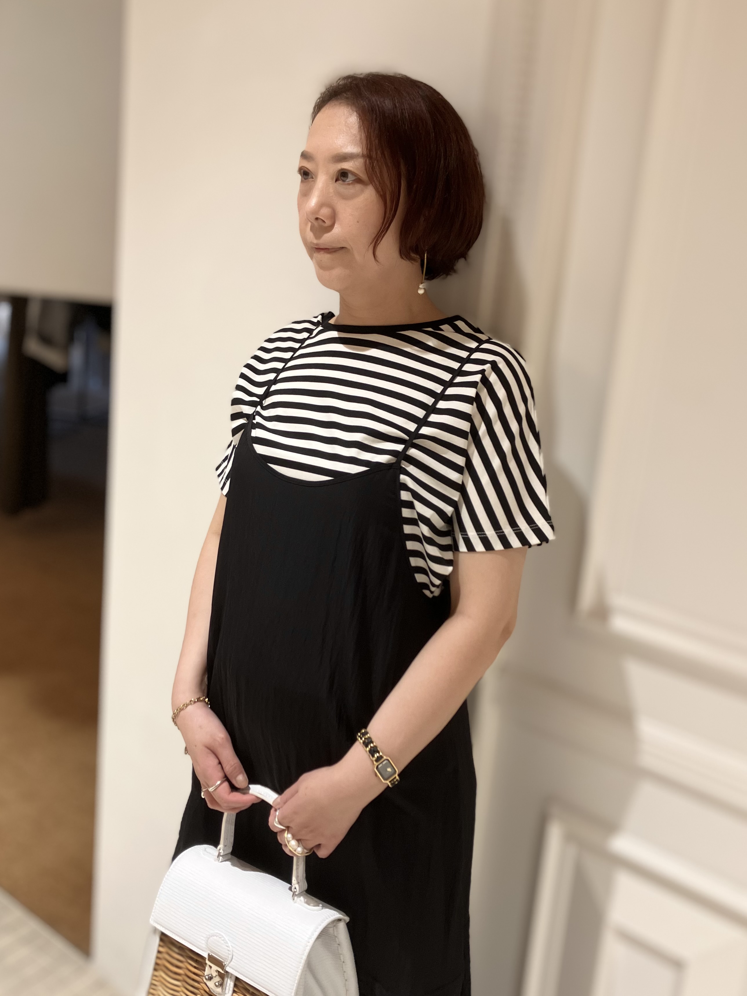 TAJIさんの「DRESSTERIOR｜【接触冷感／抗菌防臭／消臭】アイスクリアコットンドルマンスリーブボーダーTシャツ」を使ったコーディネート
