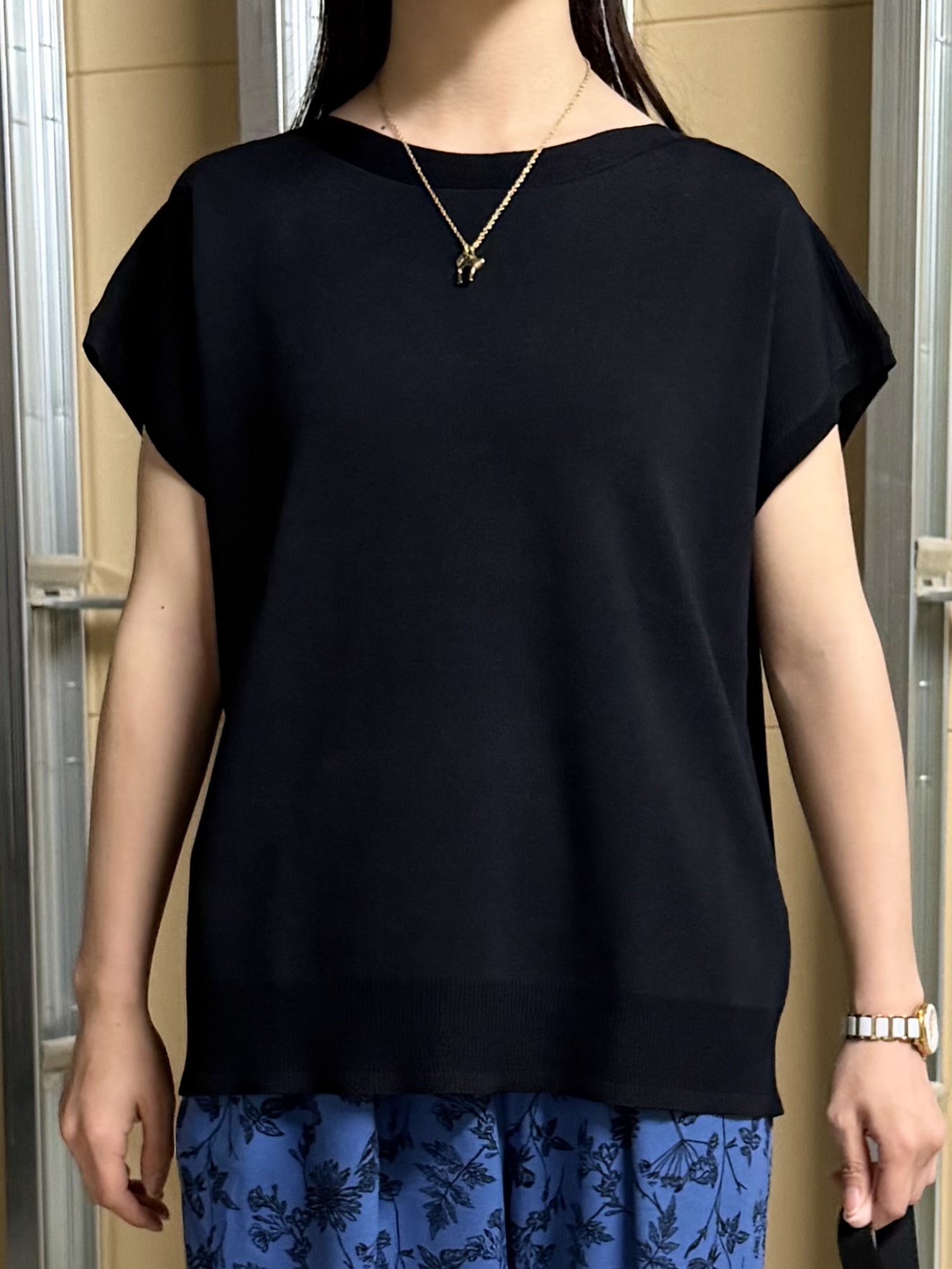 sahoさんの「THE SHOP TK｜【S-XL/ひんやりタッチ】多機能フレンチスリーブニット 洗濯機OK/UVケア/毛玉になりにくい」を使ったコーディネート