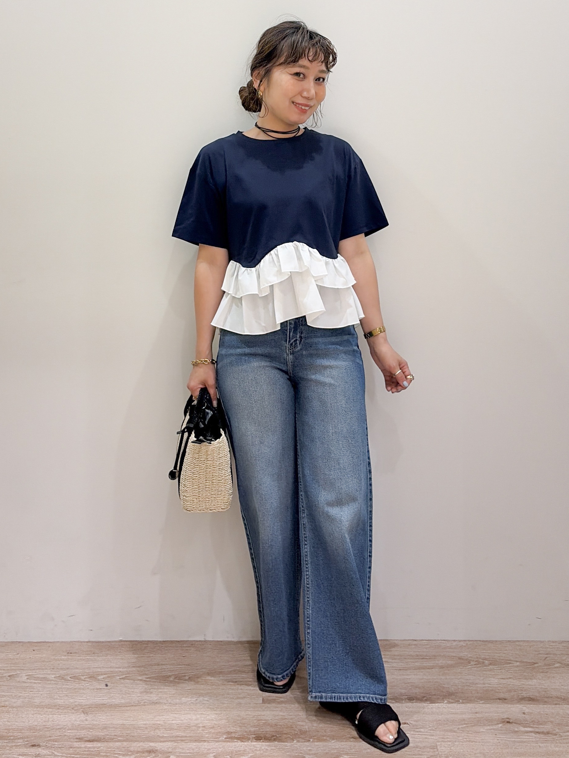 risayanさんの「OPAQUE.CLIP｜裾フリルドッキングTシャツ【洗濯機OK】」を使ったコーディネート