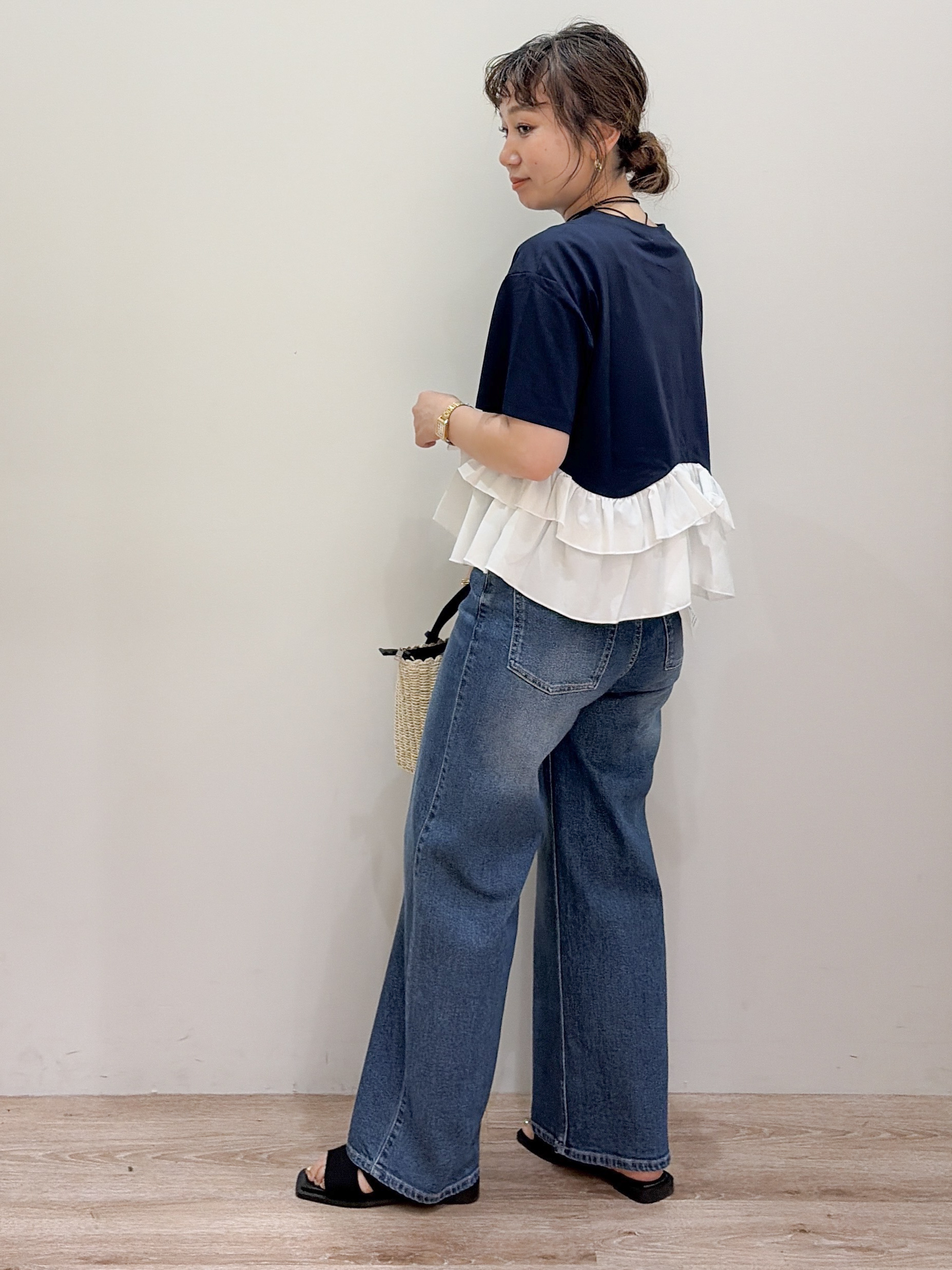 risayanさんの「OPAQUE.CLIP｜裾フリルドッキングTシャツ【洗濯機OK】」を使ったコーディネート