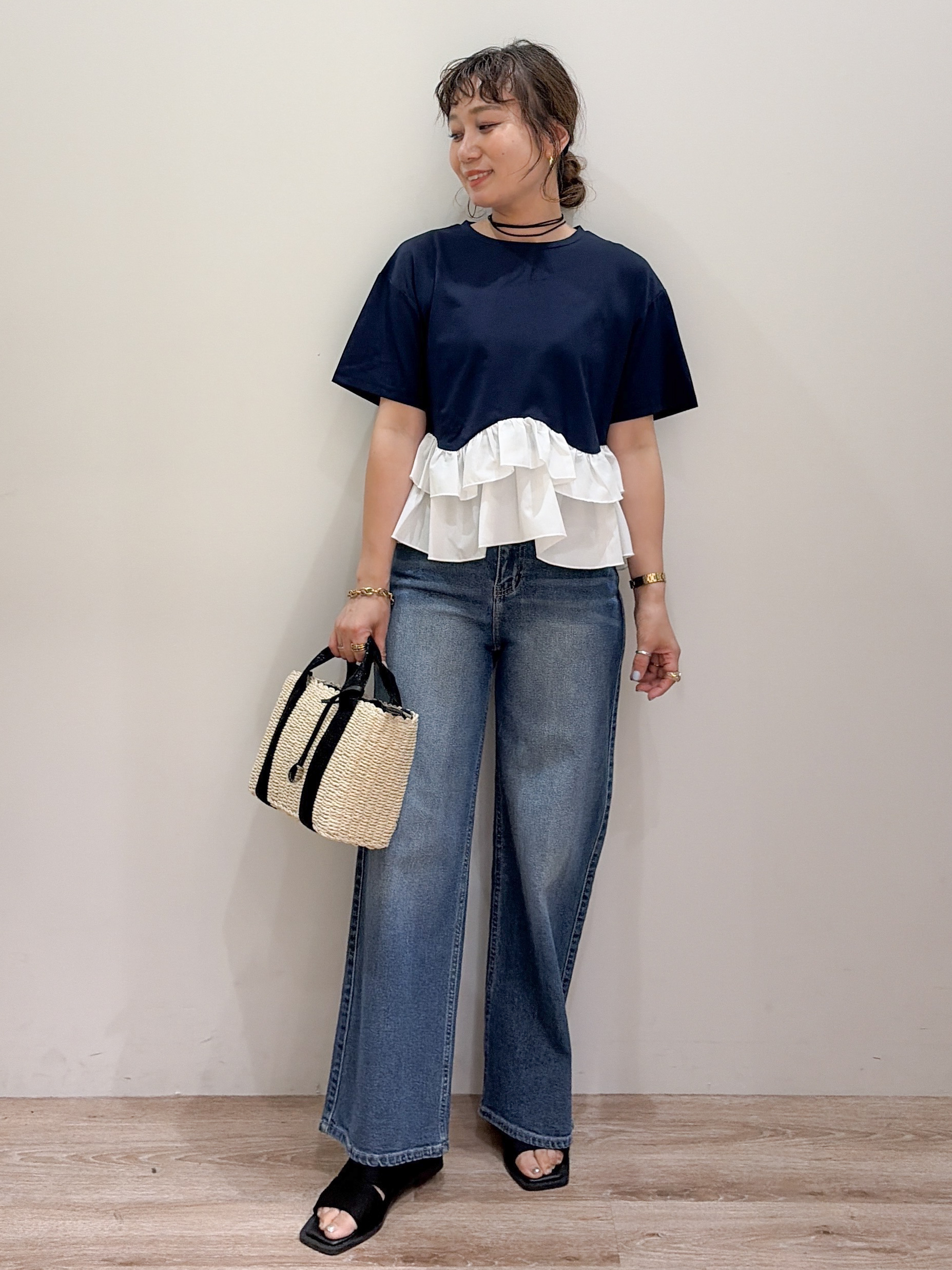 risayanさんの「OPAQUE.CLIP｜裾フリルドッキングTシャツ【洗濯機OK】」を使ったコーディネート