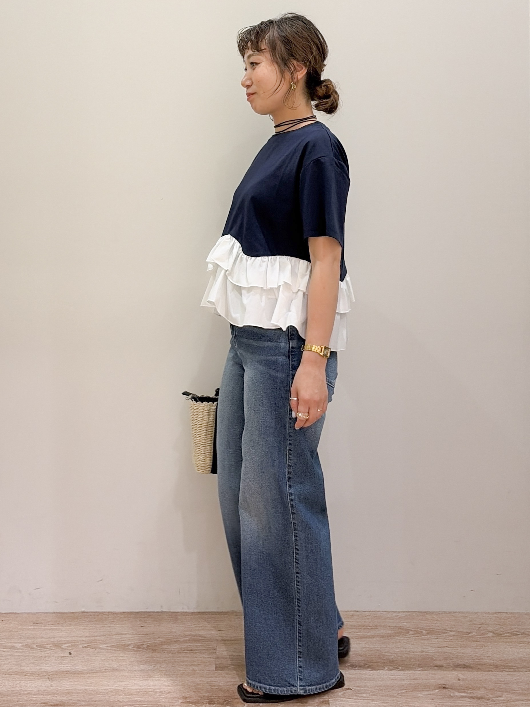 risayanさんの「OPAQUE.CLIP｜裾フリルドッキングTシャツ【洗濯機OK】」を使ったコーディネート