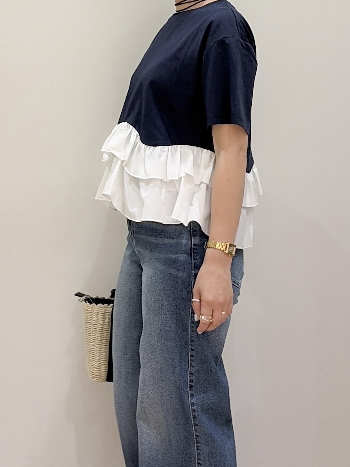 risayanさんの「OPAQUE.CLIP｜裾フリルドッキングTシャツ【洗濯機OK】」を使ったコーディネート