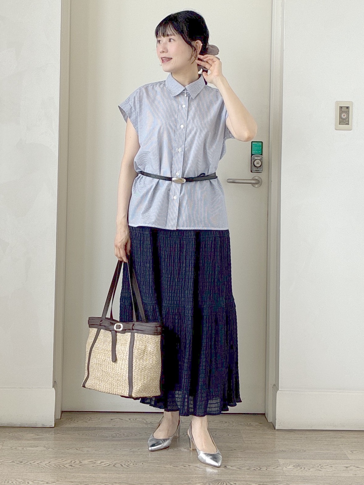  beni_gingerさんの「Reflect｜【接触冷感】フレンチスリーブシャツブラウス」を使ったコーディネート