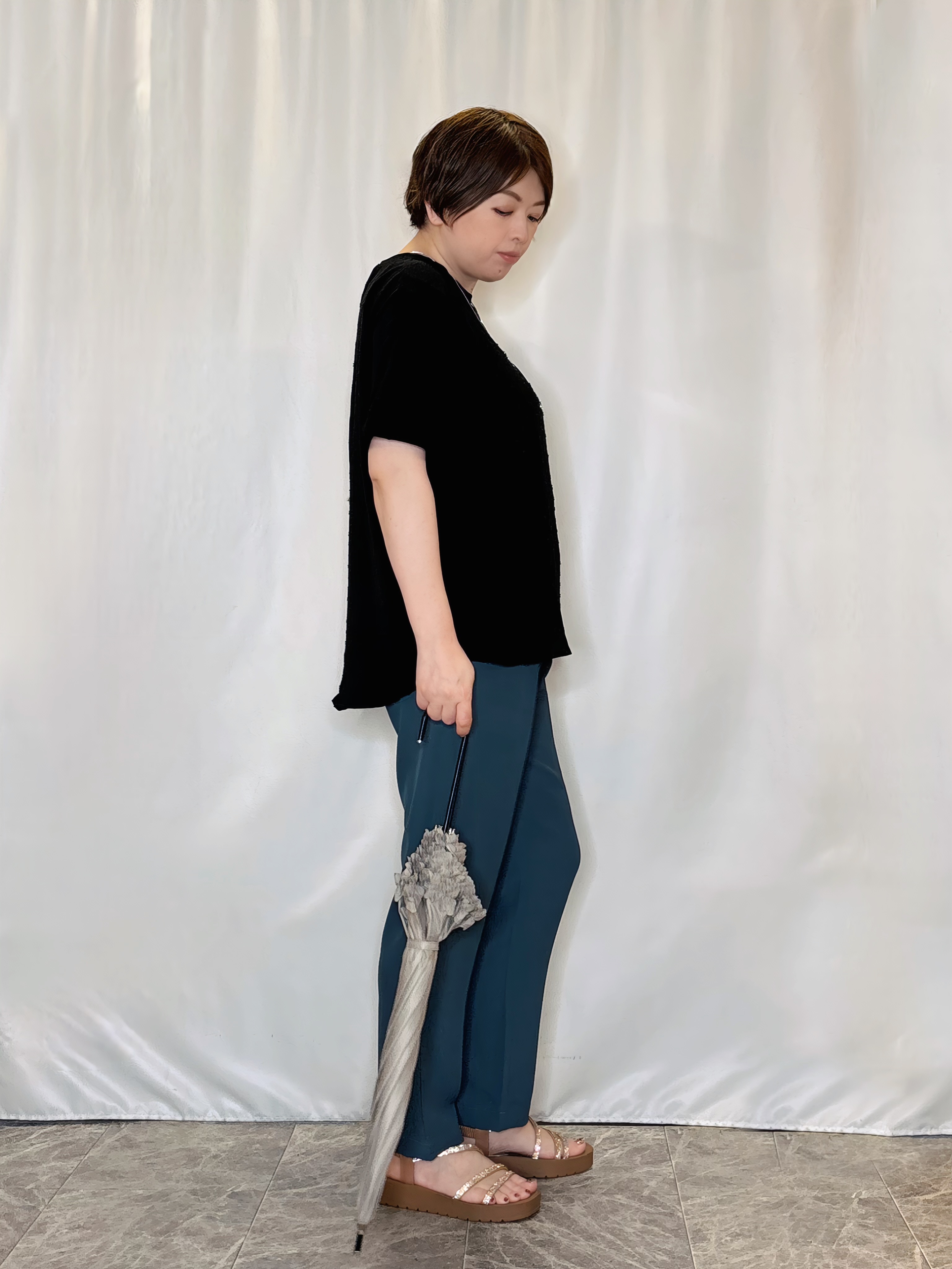 たみさんの「SHOO･LA･RUE｜【ひんやり/UV/S-LL/体型カバー】バックギャザーでこなれ見え ひやとろドルマンTシャツ」を使ったコーディネート