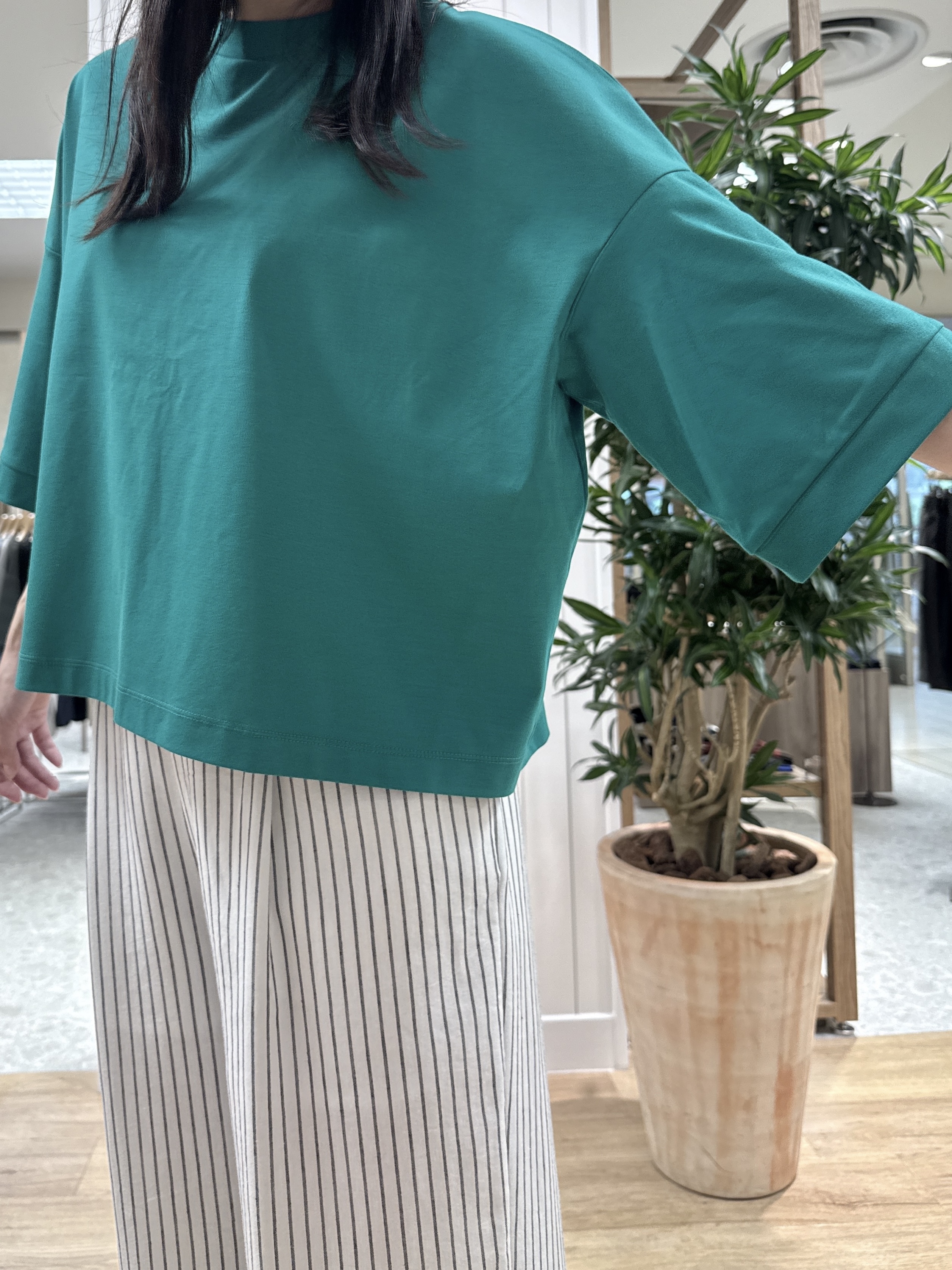 Junさんの「Dessin｜【新色追加/体型カバー】美光沢カットソーボクシーシルエット」を使ったコーディネート