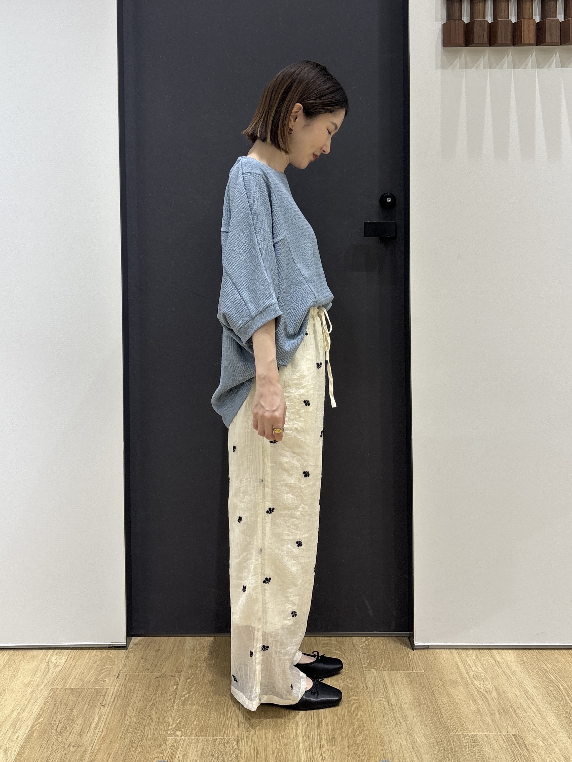 risaさんの「Dessin｜シュリンクジャージ カットソー」を使ったコーディネート