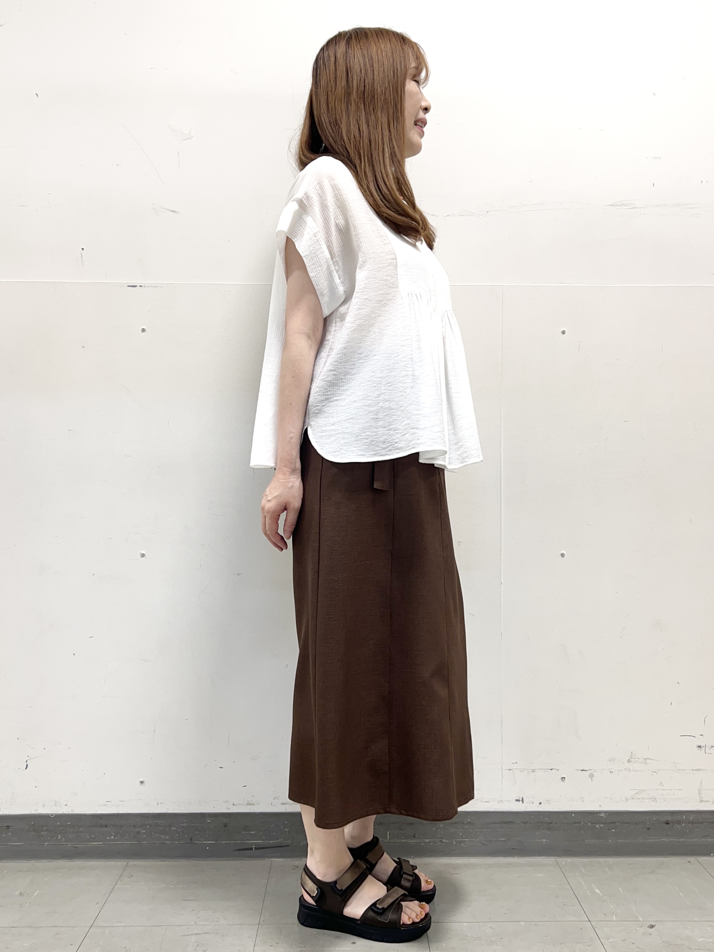 yuさんの「Reflect｜ドビーストライプドルマンスリーブブラウス」を使ったコーディネート