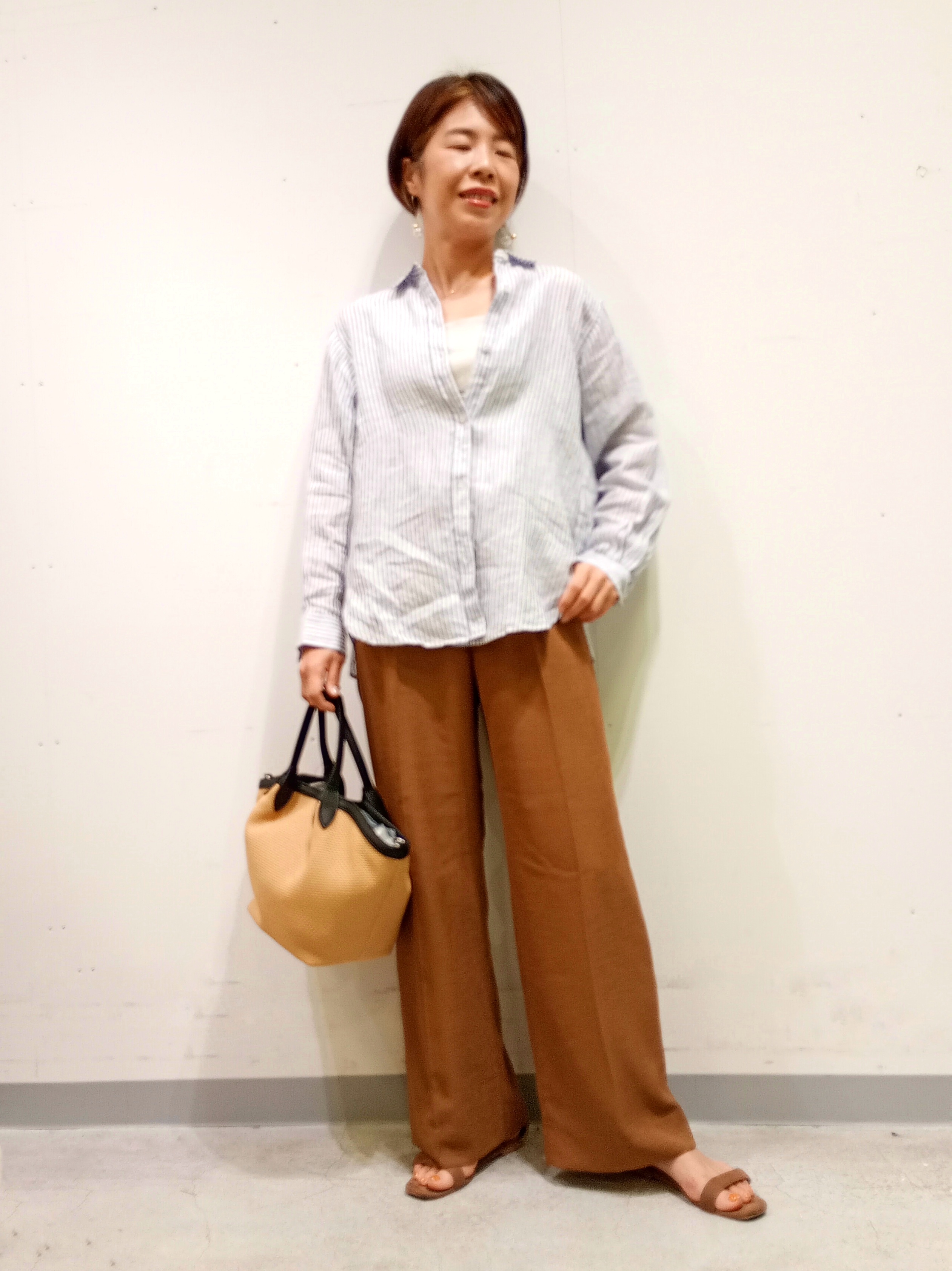 Kさんの「INDIVI｜【接触冷感／2WAY】カシュクールリネンシャツ」を使ったコーディネート
