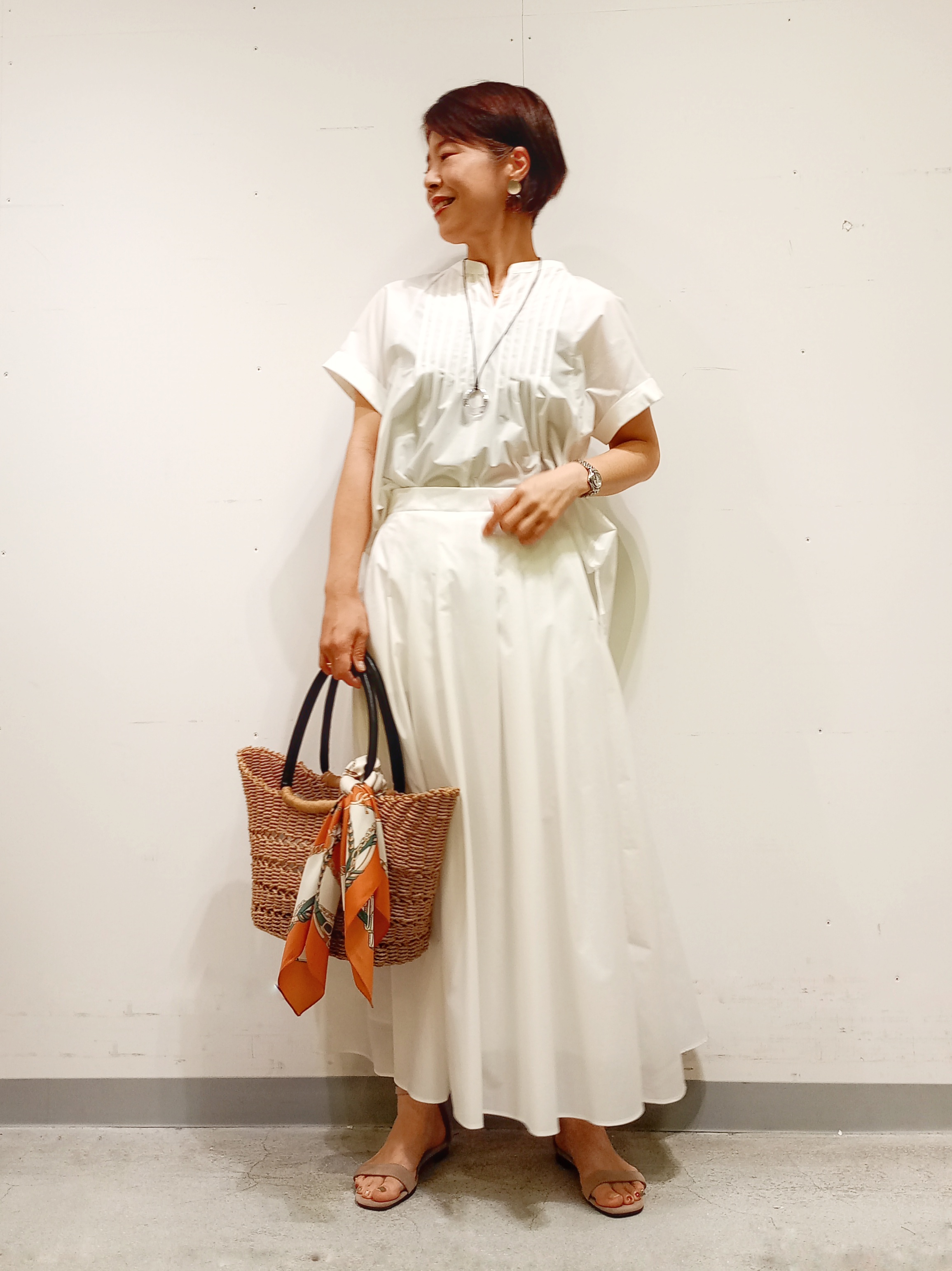 Kさんの「INDIVI｜【接触冷感／2WAY】カシュクールリネンシャツ」を使ったコーディネート