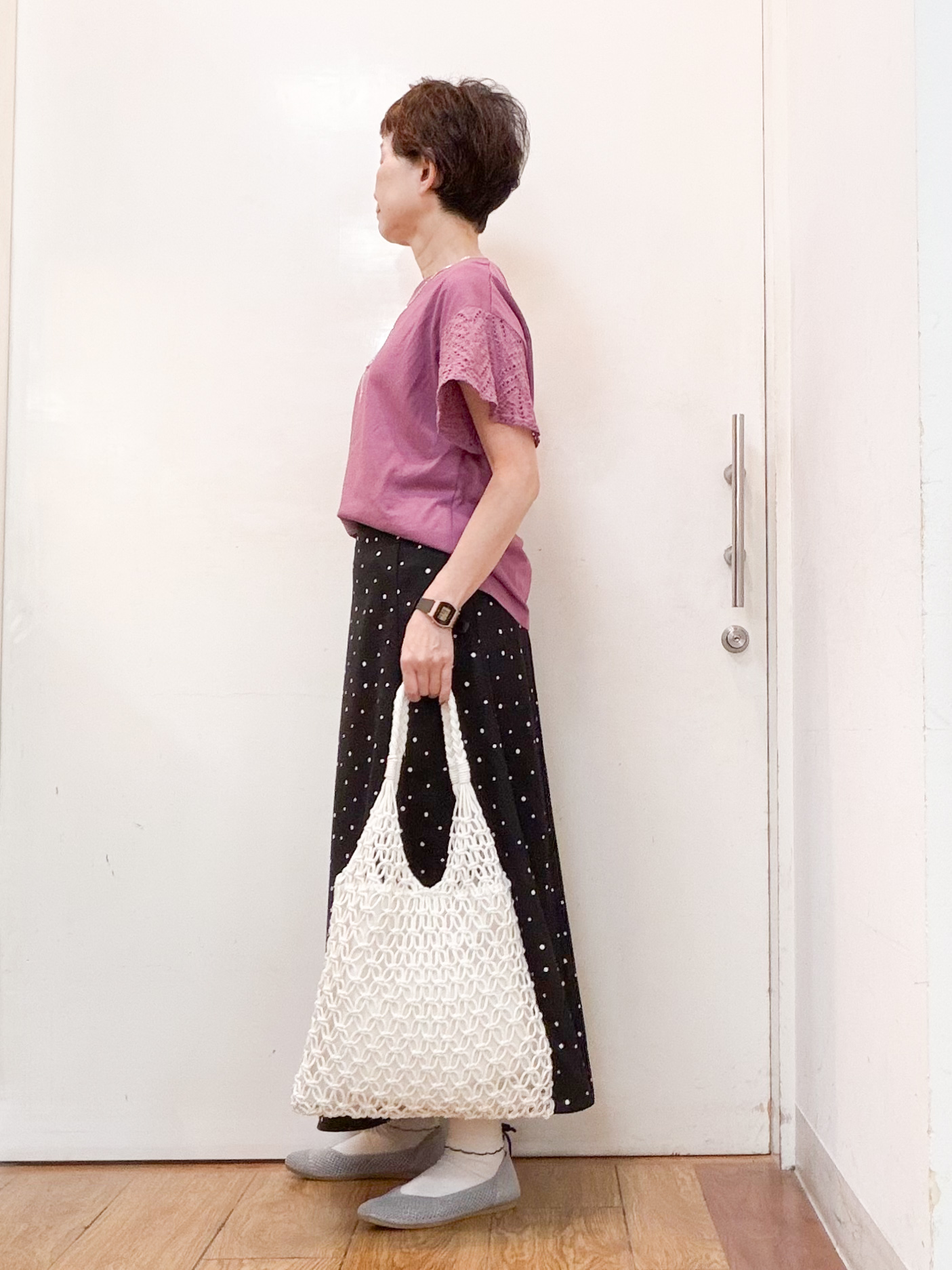 みぃさんの「SHOO･LA･RUE｜【汗じみ防止/ひんやり/S-LL】レースが華やか お袖フレアTシャツ」を使ったコーディネート