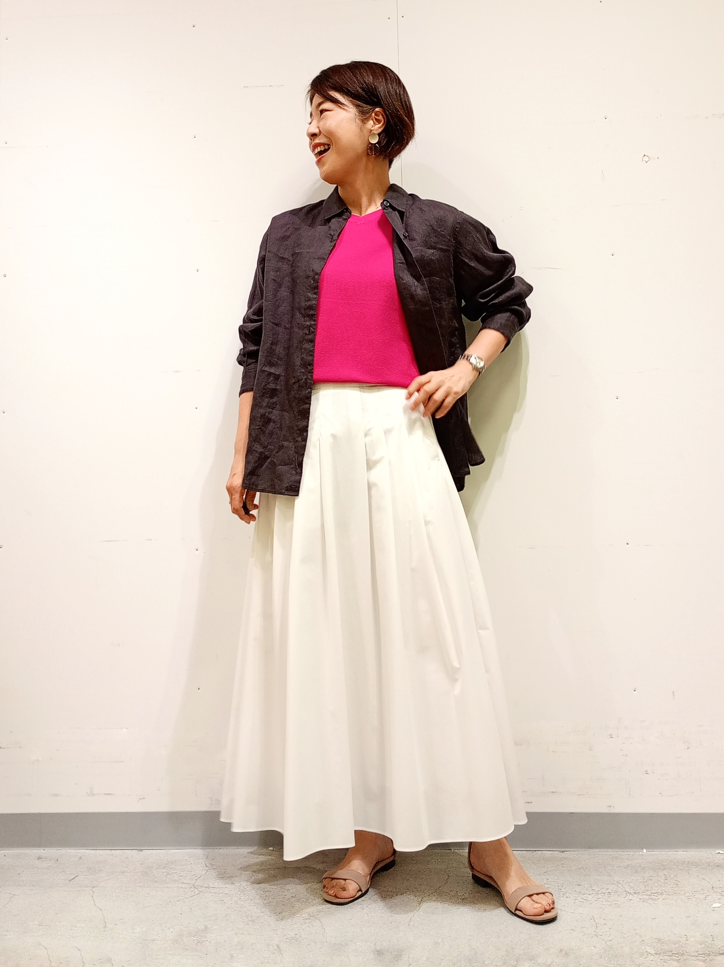 Kさんの「INDIVI｜【接触冷感／2WAY】カシュクールリネンシャツ」を使ったコーディネート