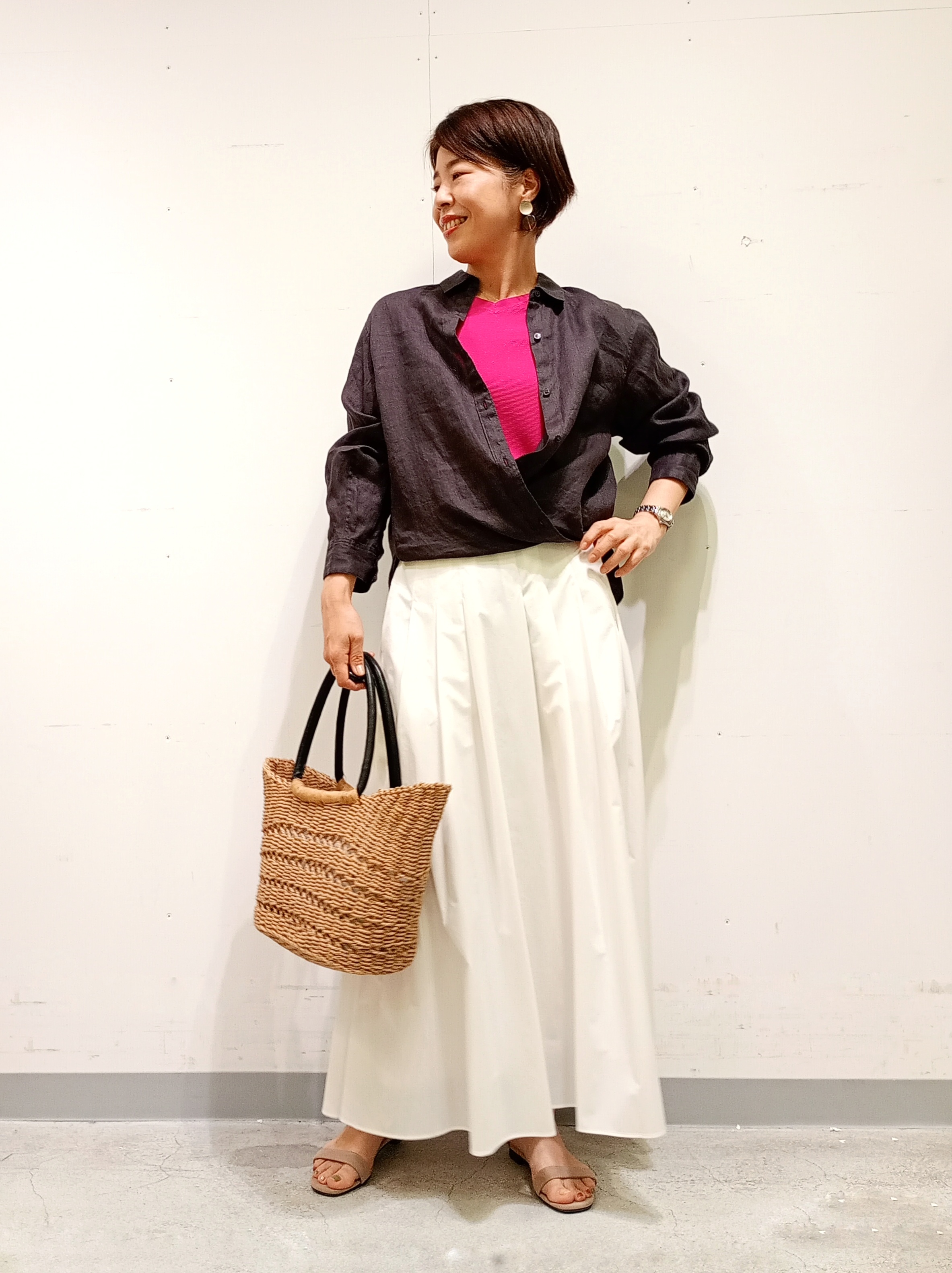 Kさんの「INDIVI｜【接触冷感／2WAY】カシュクールリネンシャツ」を使ったコーディネート