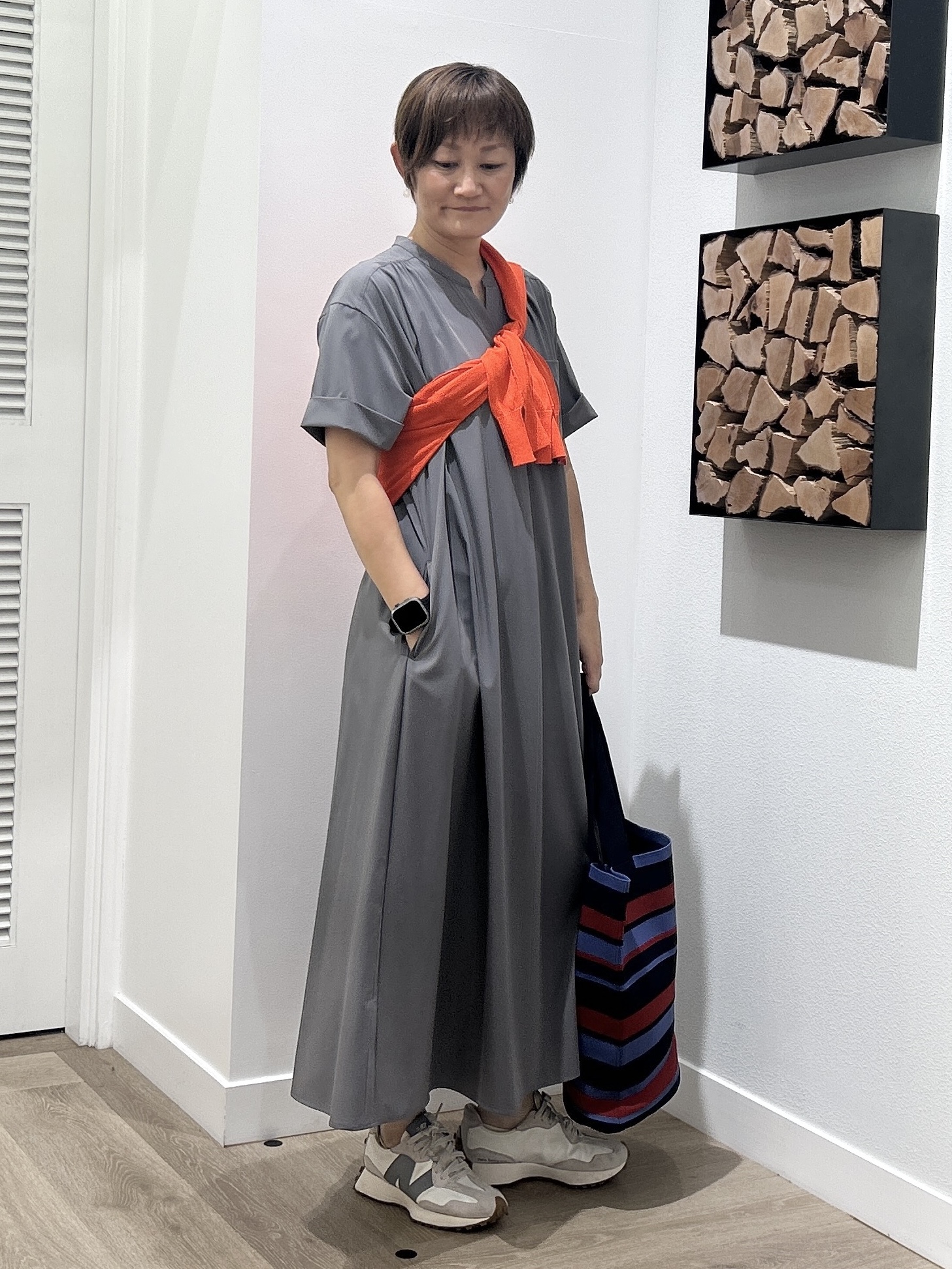 rairaiさんの「Dessin｜【接触冷感/UVカット】バンドカラーワンピース」を使ったコーディネート
