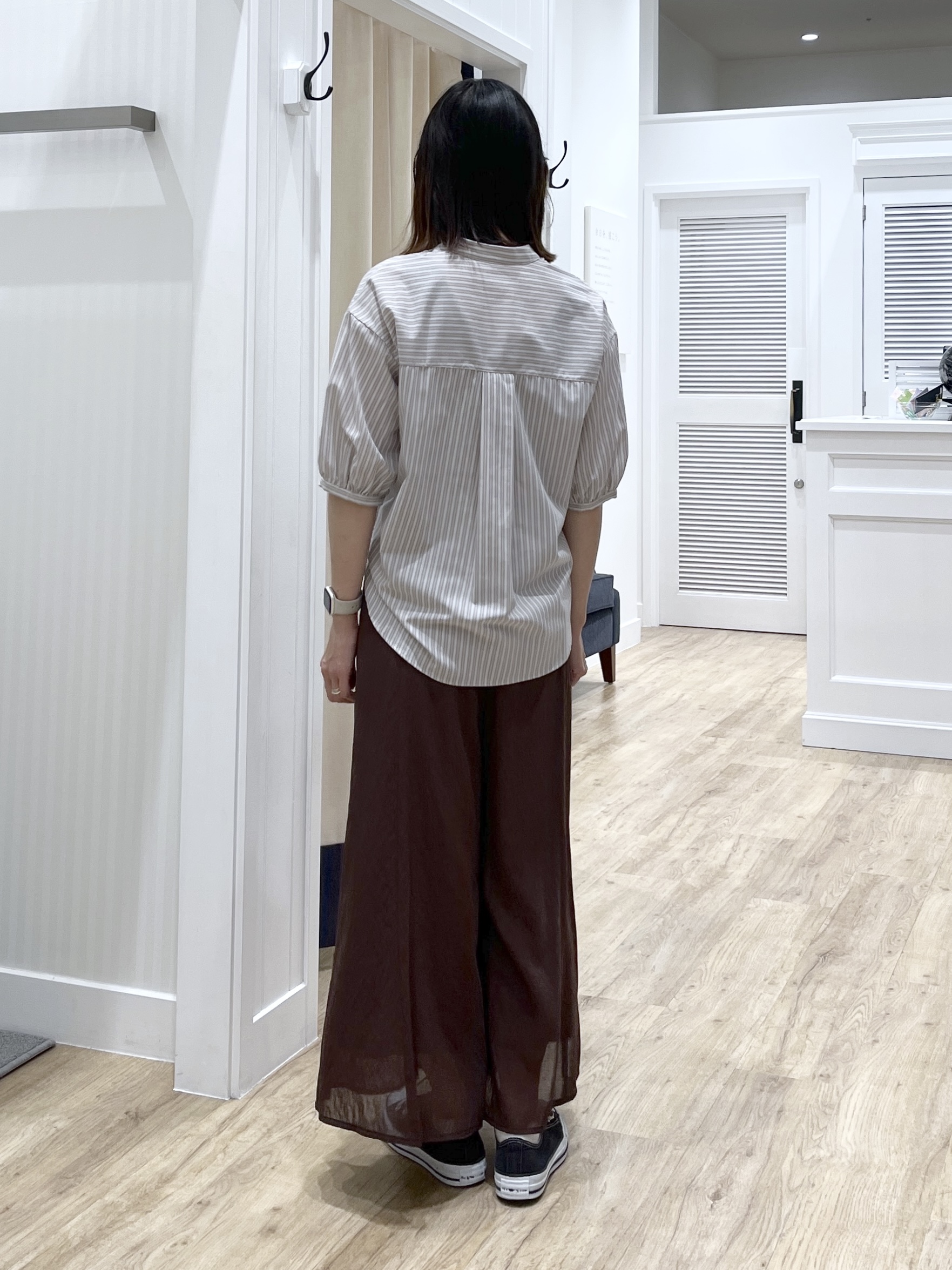 canaさんの「Dessin｜【ウエストゴム/洗える】スカートライクシアーフレアパンツ」を使ったコーディネート