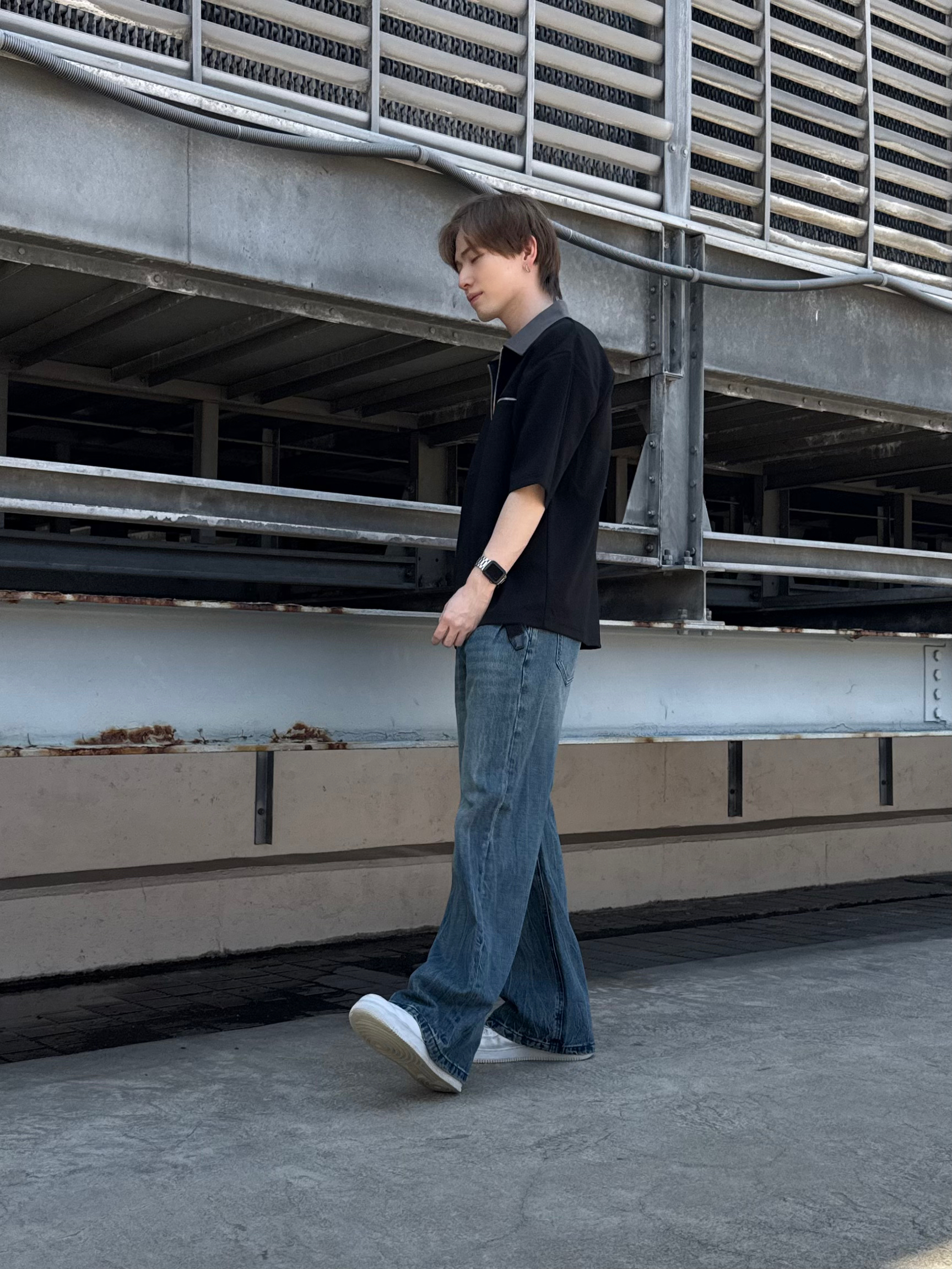 カネダさんの「tk.TAKEO KIKUCHI｜【人気商品！】カラースイッチハーフジップポロ/ドロップショルダー/ポロシャツ/ドライタッチ」を使ったコーディネート