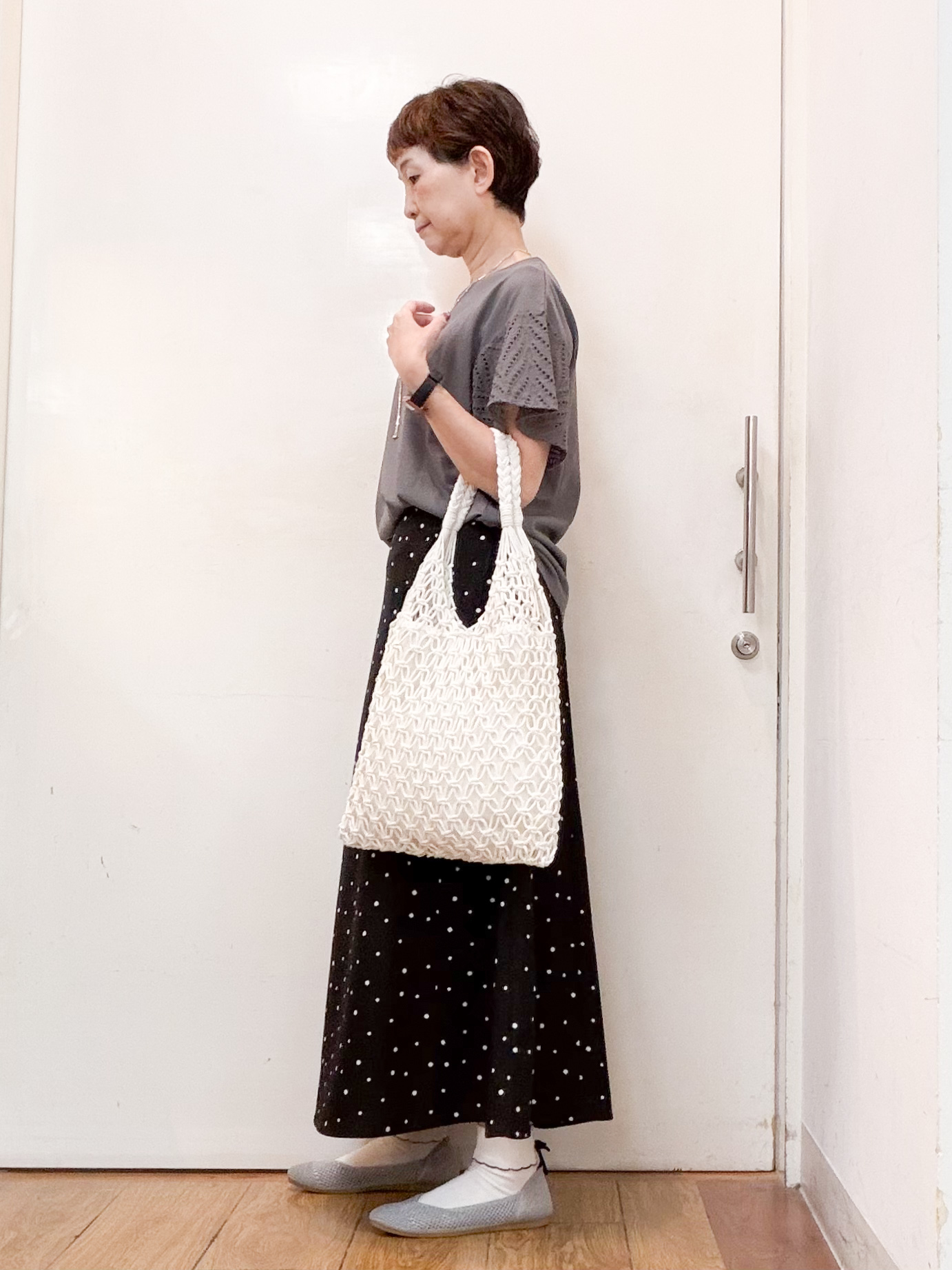 みぃさんの「SHOO･LA･RUE｜【汗じみ防止/ひんやり/S-LL】レースが華やか お袖フレアTシャツ」を使ったコーディネート