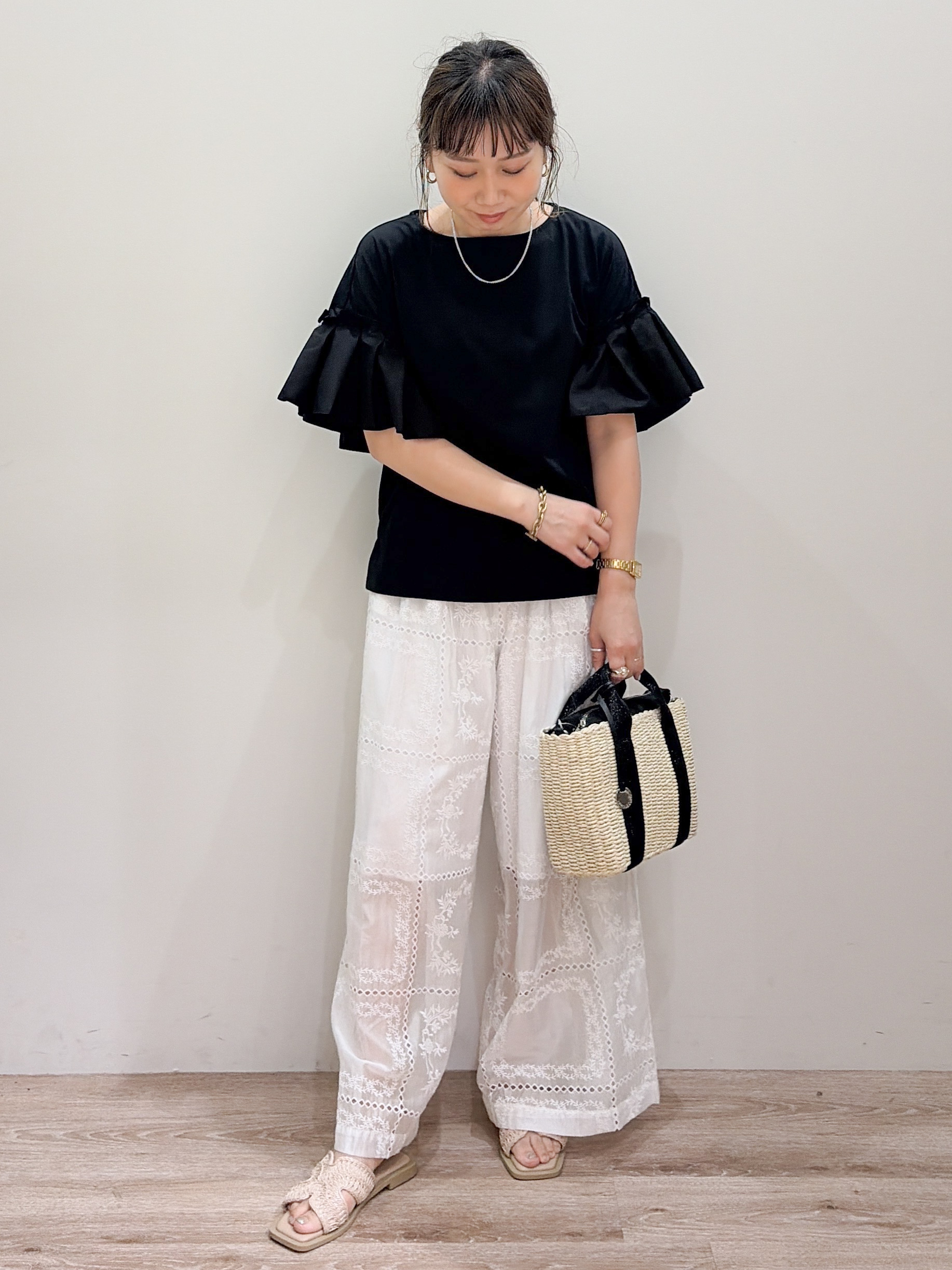 risayanさんの「OPAQUE.CLIP｜【接触冷感】タックスリーブカットソー《洗濯機OK》」を使ったコーディネート