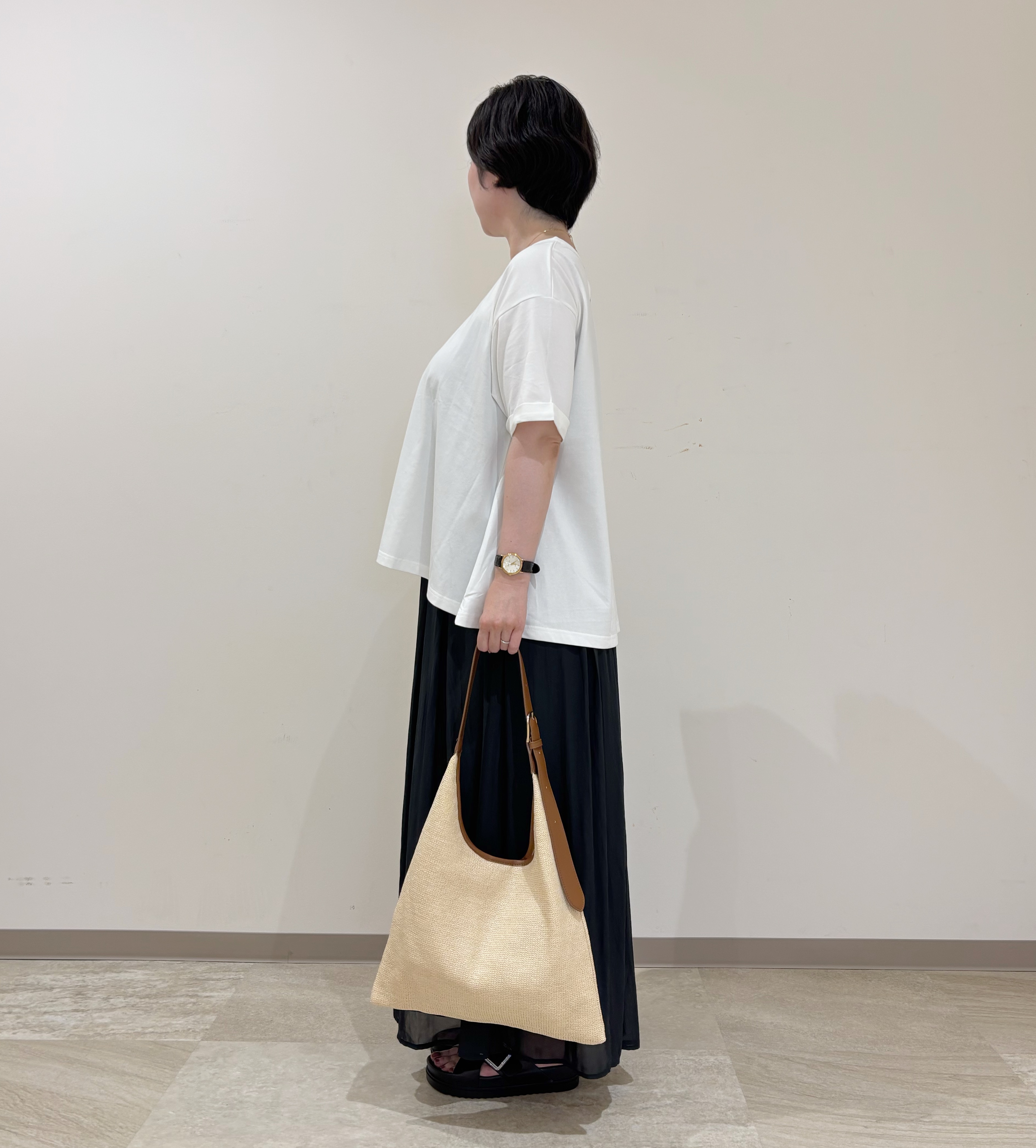 marikoさんの「grove｜【遮熱／吸水速乾／接触冷感／UVカット】フレアシルエットTシャツ」を使ったコーディネート