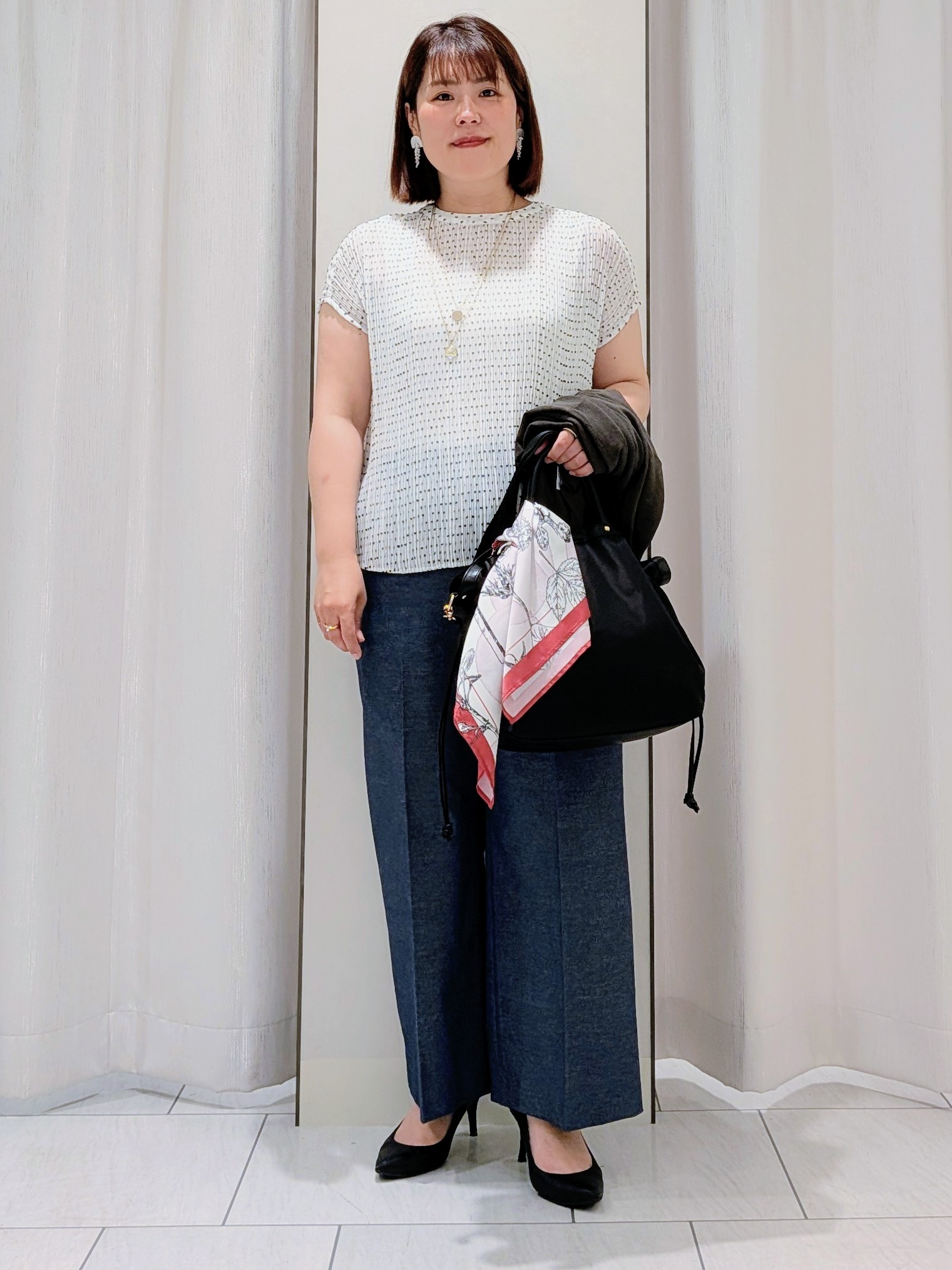 Onumaさんの「UNTITLED｜【1枚で着映える】ドットジャガードブラウス」を使ったコーディネート