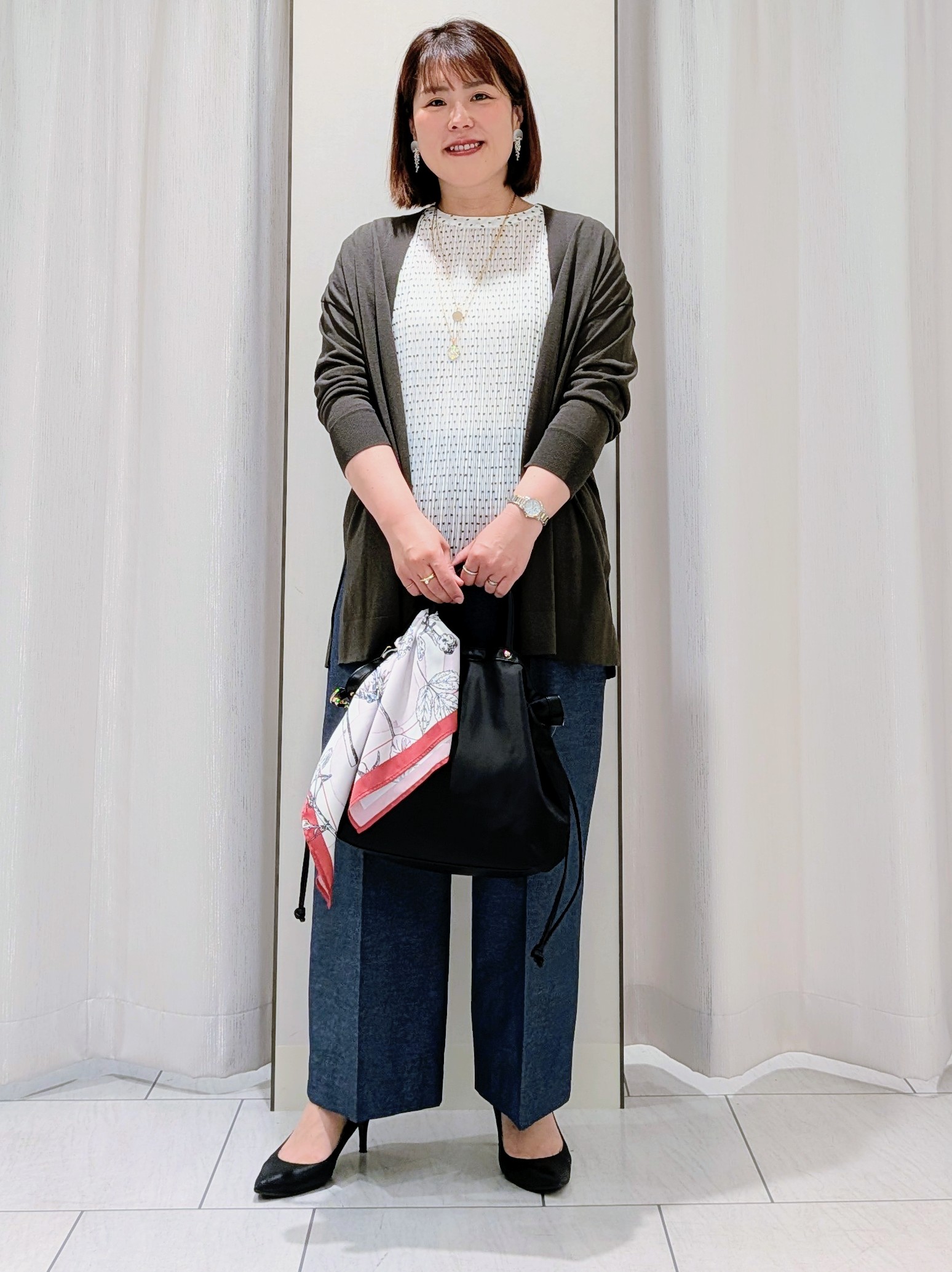 Onumaさんの「UNTITLED｜【1枚で着映える】ドットジャガードブラウス」を使ったコーディネート