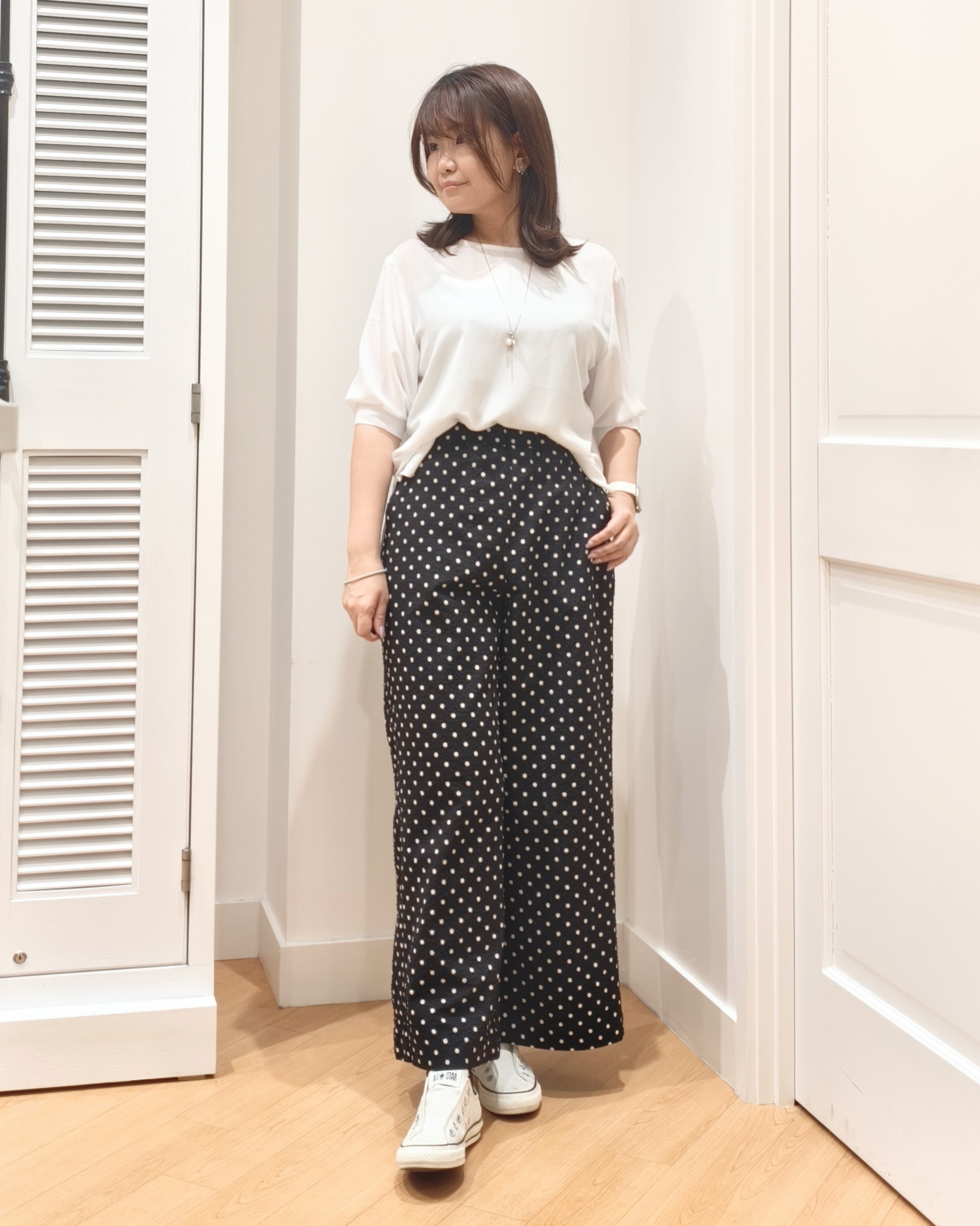 AIKOsanさんの「Dessin｜ライトジョーゼットハーフスリーブブラウス」を使ったコーディネート