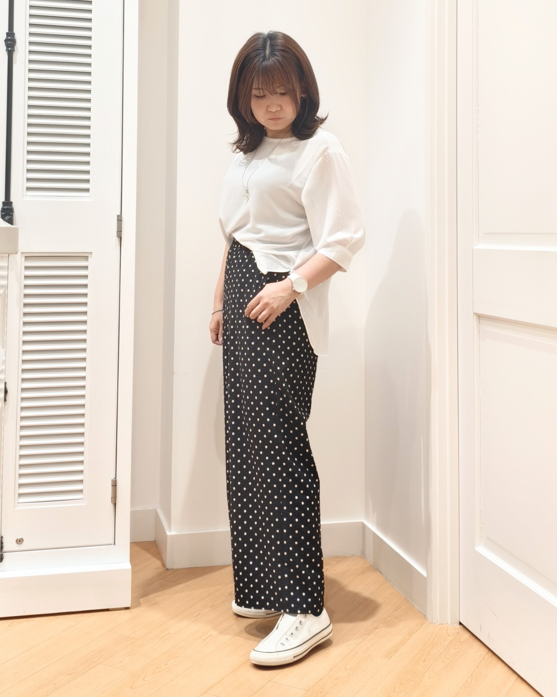 AIKOsanさんの「Dessin｜ライトジョーゼットハーフスリーブブラウス」を使ったコーディネート