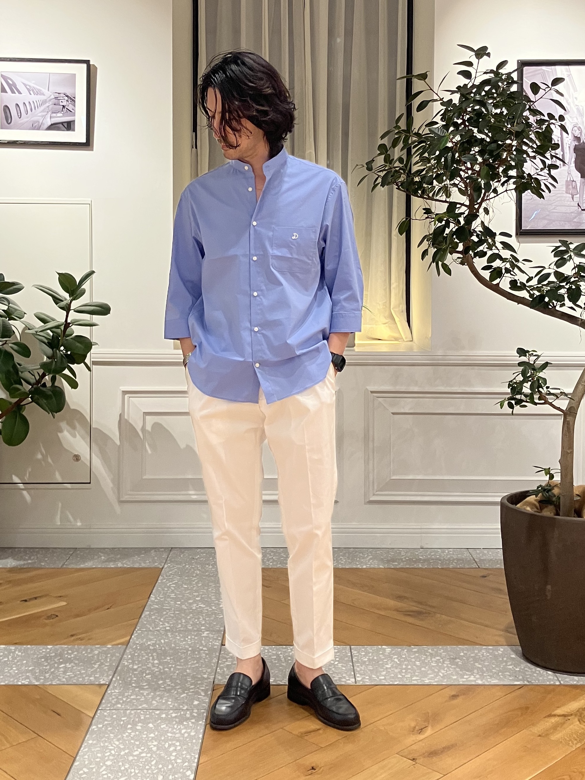 junyaさんの「DRESSTERIOR｜オーガニックコットン ストレッチバンドカラーシャツ」を使ったコーディネート